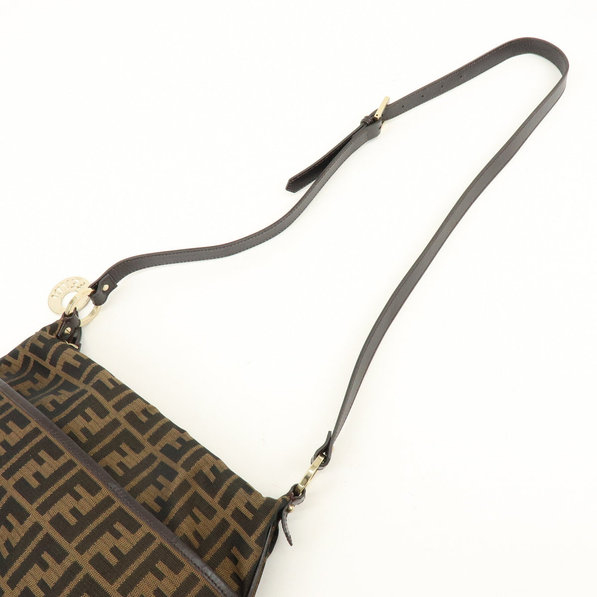 FENDI Zucca Canvas Leather Shoulder Bag Brown Black 8BT190