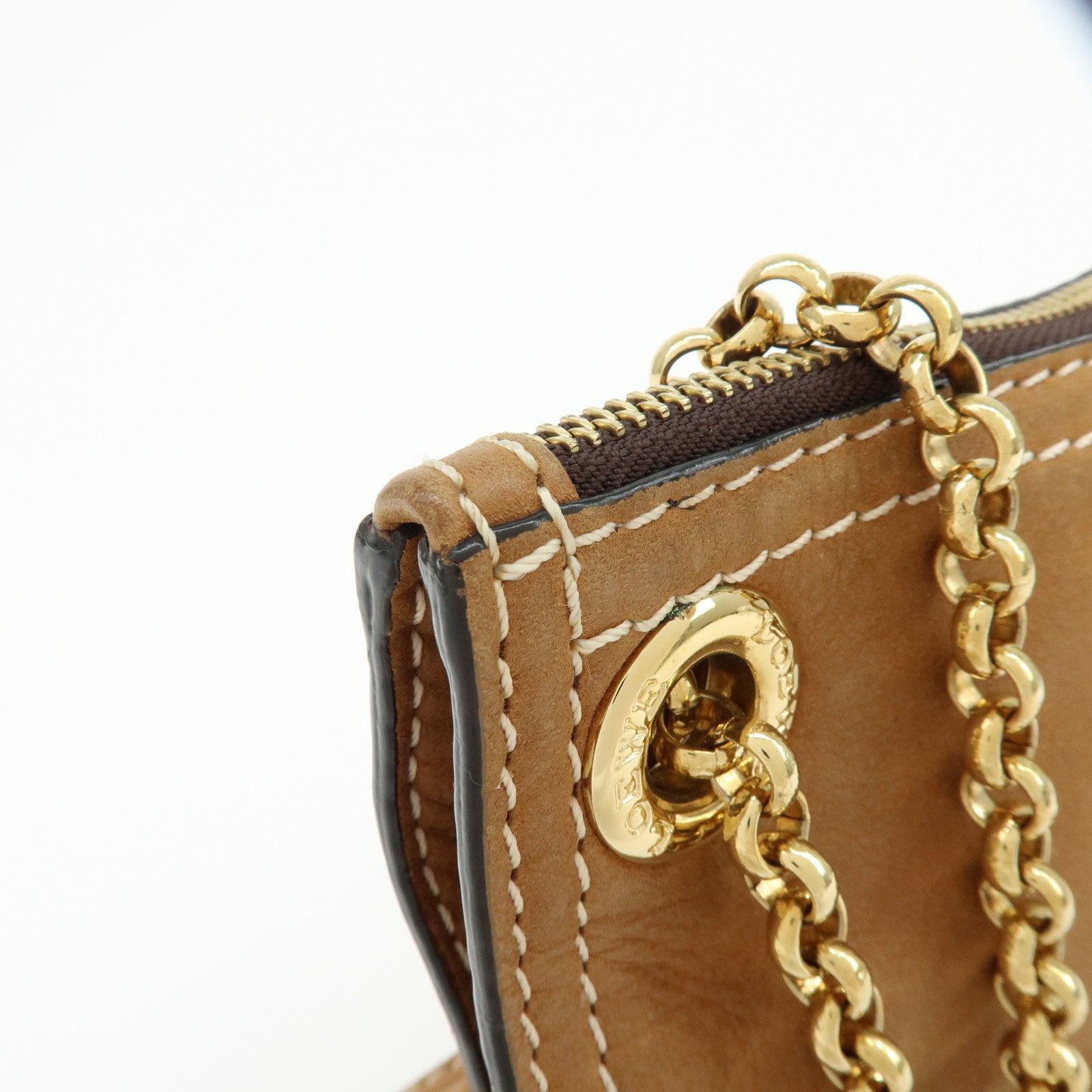 LOEWE Leather Crown Motif Chain Shoulder Bag Crossbody Bag Brown