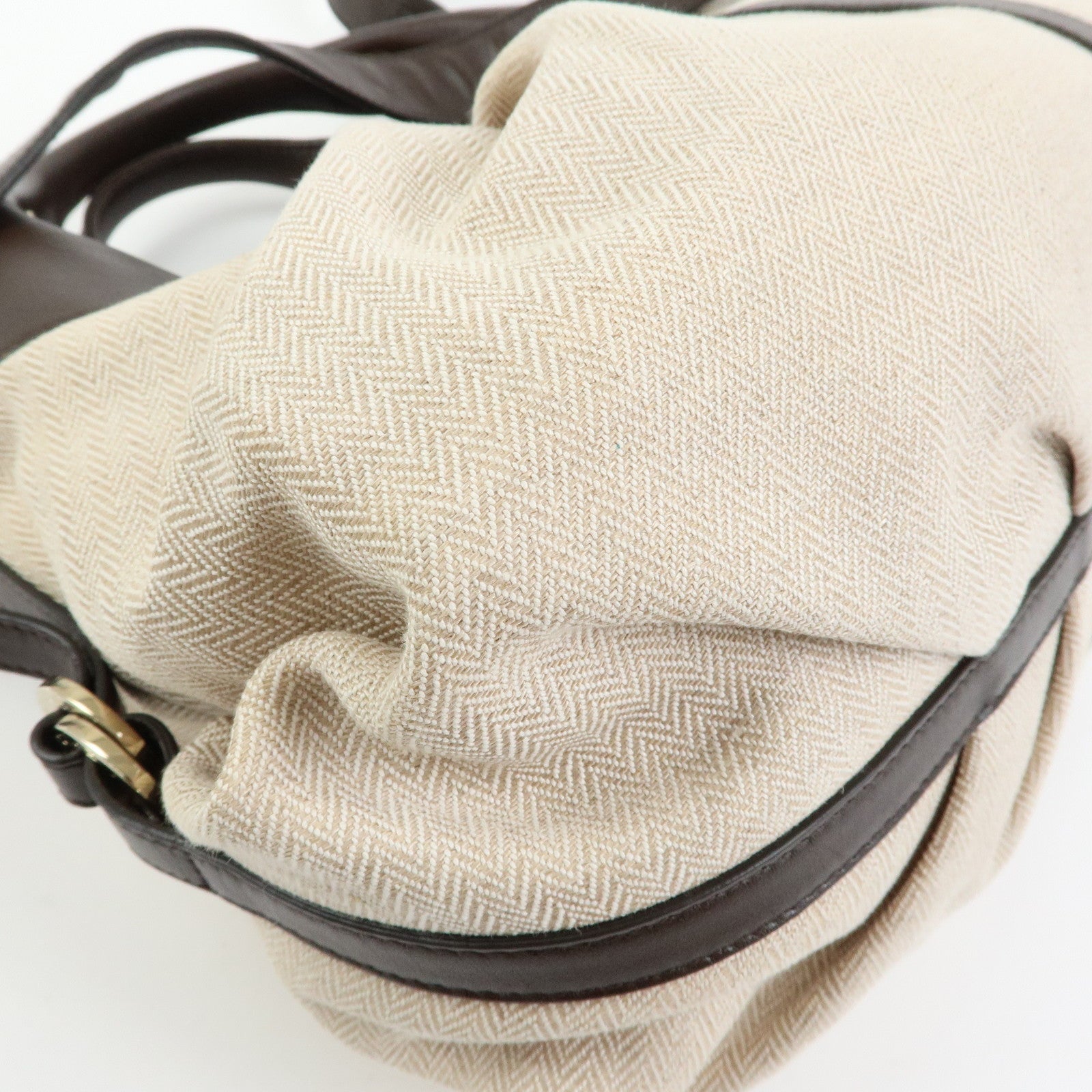 BVLGARI Chandra Canvas Leather 2Way Bag Hand Shoulder Bag Ivory Brown