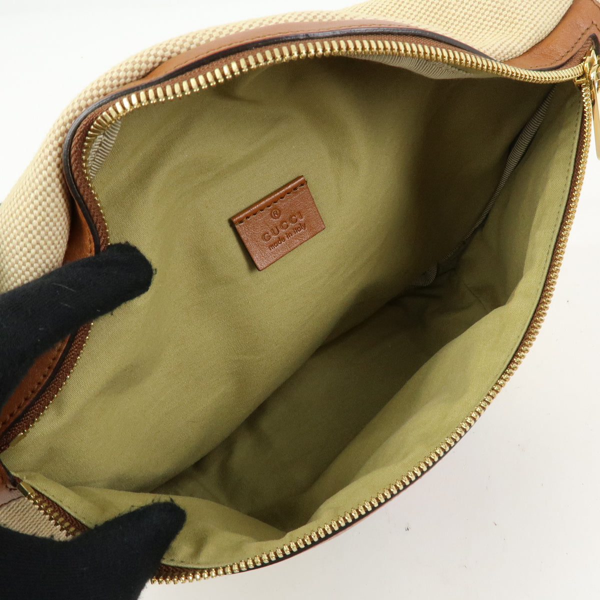 GUCCI Sherry Interlocking G Canvas Leather Waist Body Bag Beige 575082