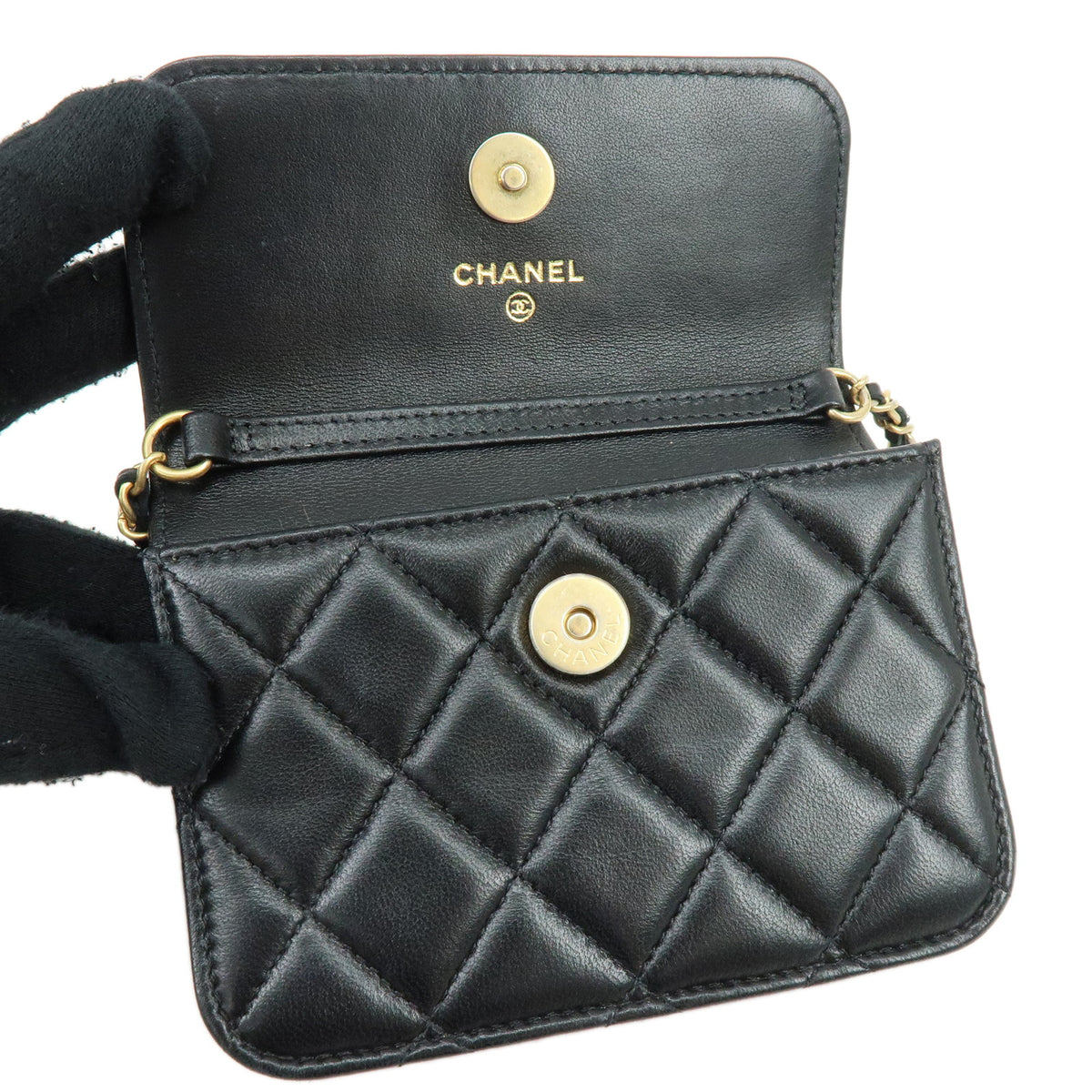 CHANEL Matelasse Lamb Skin Mini Chain Shoulder Bag Black