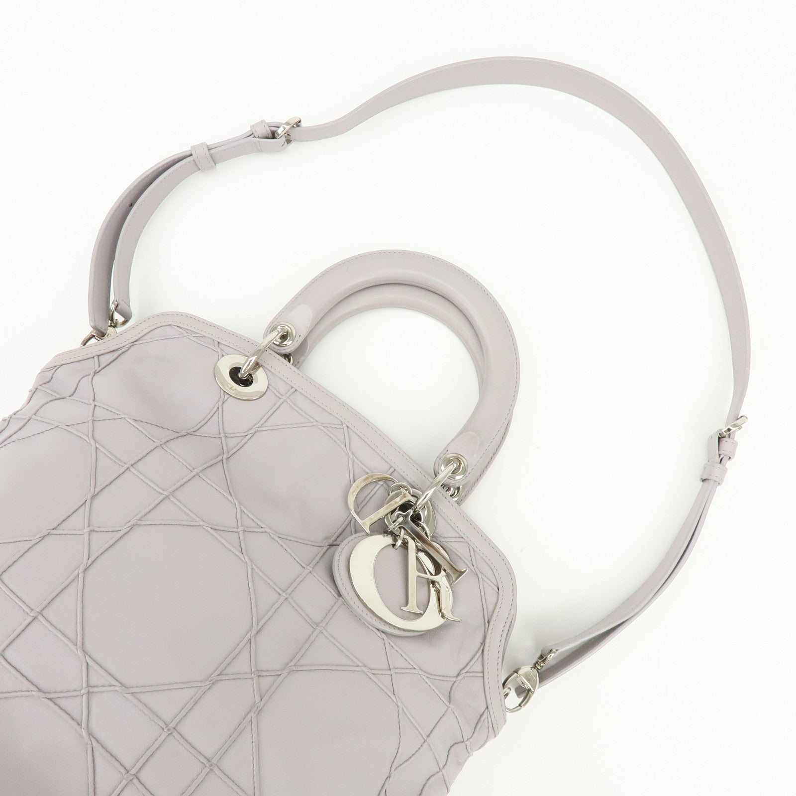 Christian Dior Granville Cannage Leather 2Way Hand Shoulder Bag Purple