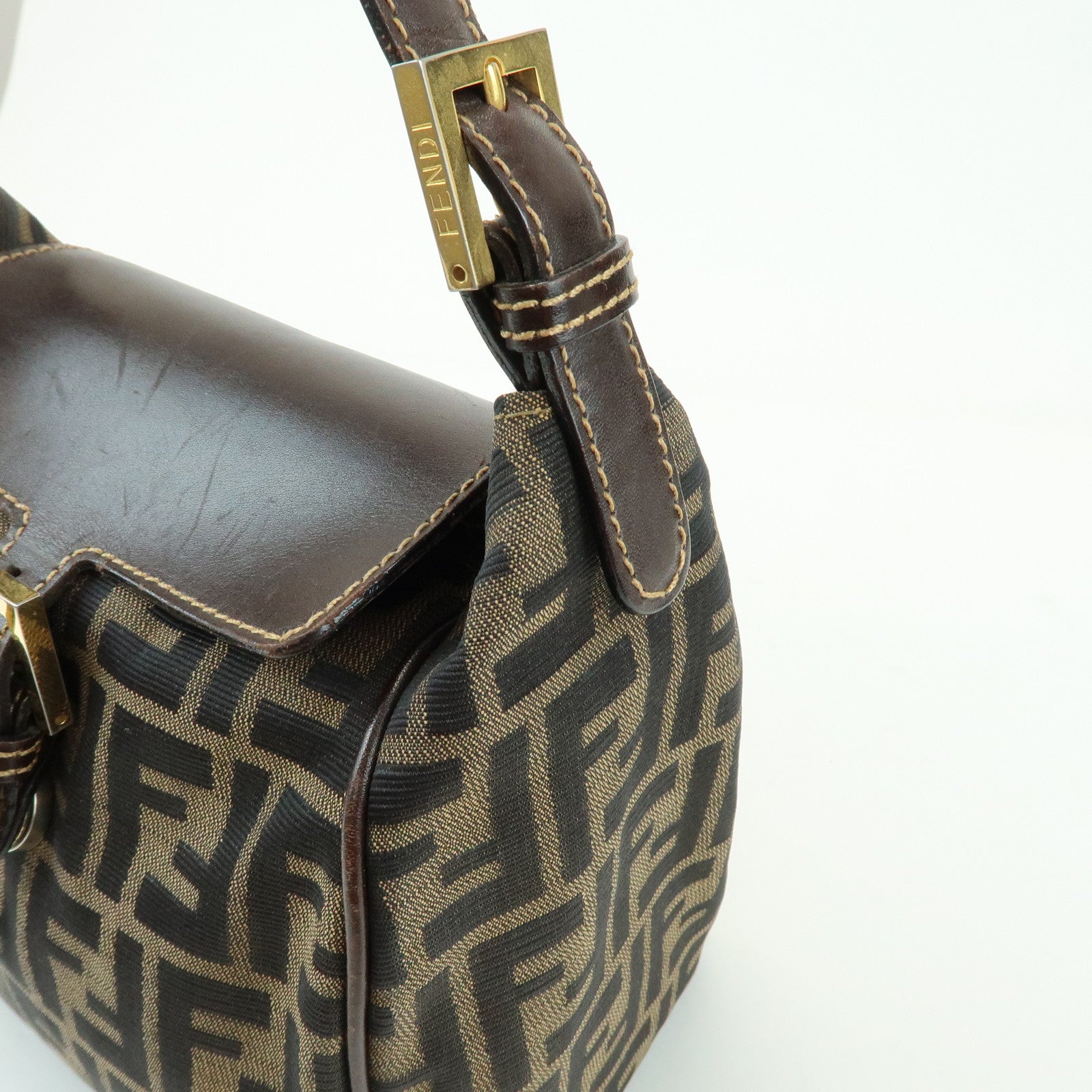 FENDI Zucca Canvas Leather Hand Bag Shoulder Bag Brown 15214
