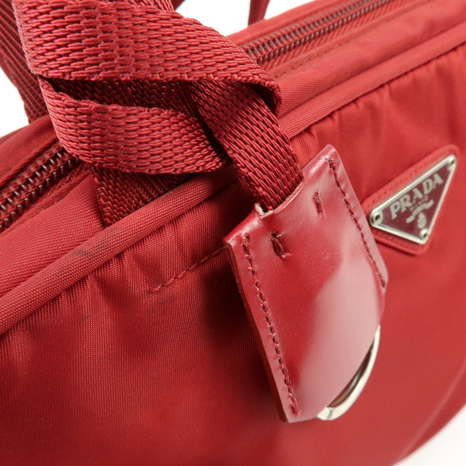 PRADA Triangle Logo Nylon Tote Bag Shoulder Bag Dial Lock Red