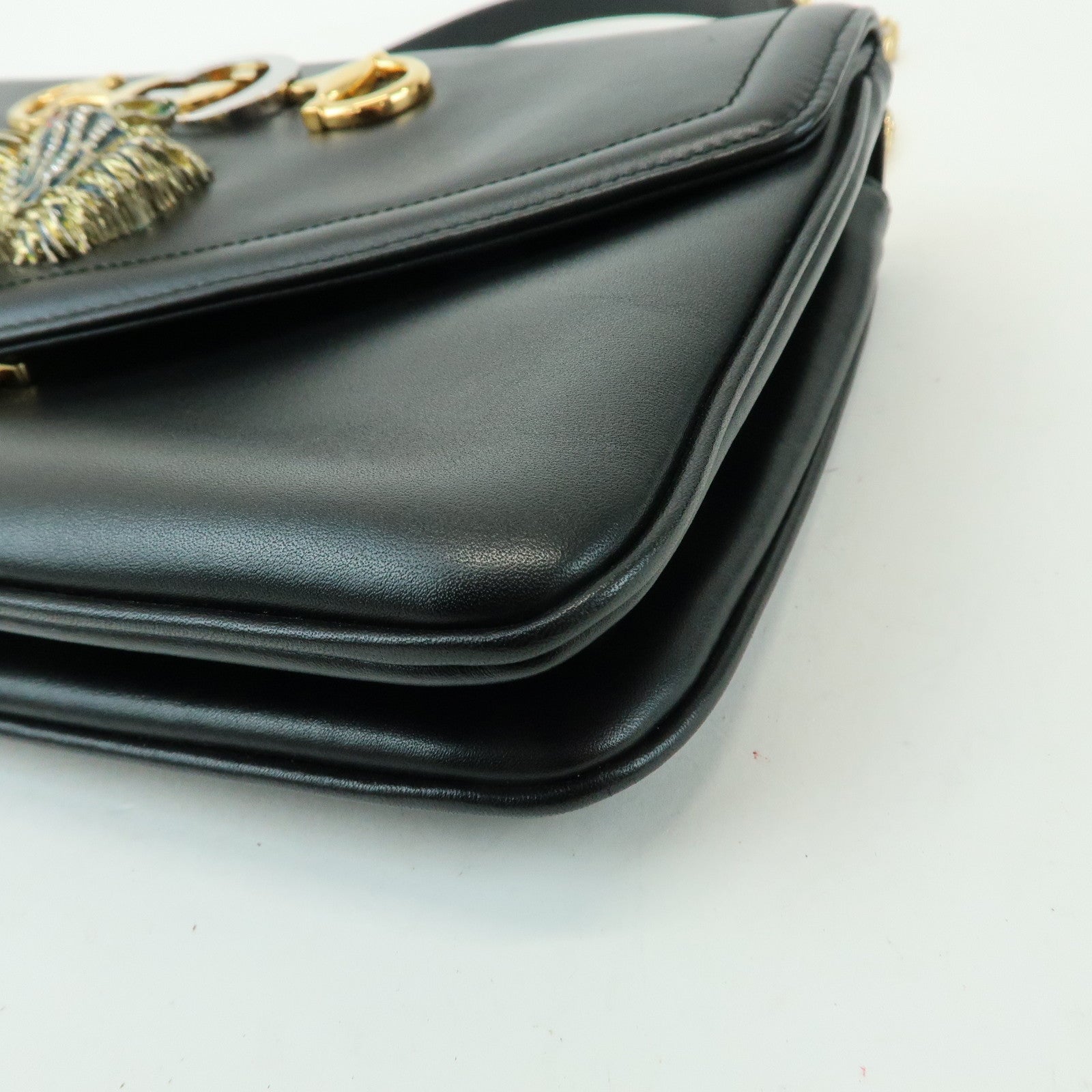 GUCCI Raja Calf Leather Rhinestone Chain Shoulder Bag Black 537241