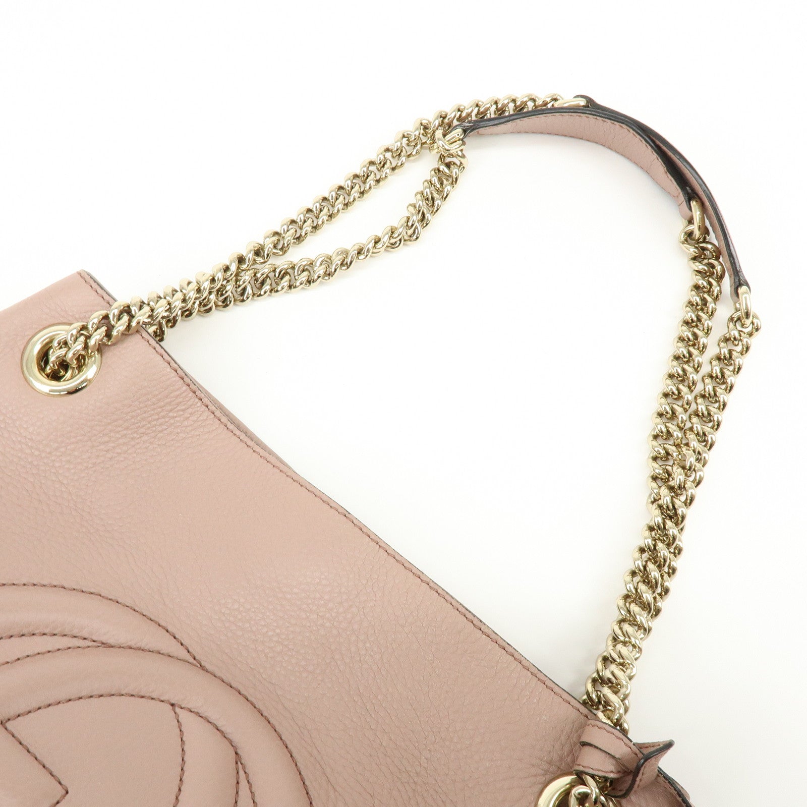 GUCCI SOHO Interlocking G Leather Chain Shoulder Bag Tassel Pink 308982