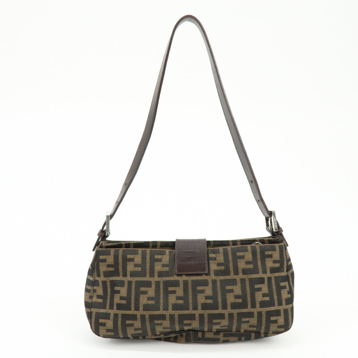 FENDI Zucca Canvas Leather Shoulder Bag Hand Bag Brown Black 26722