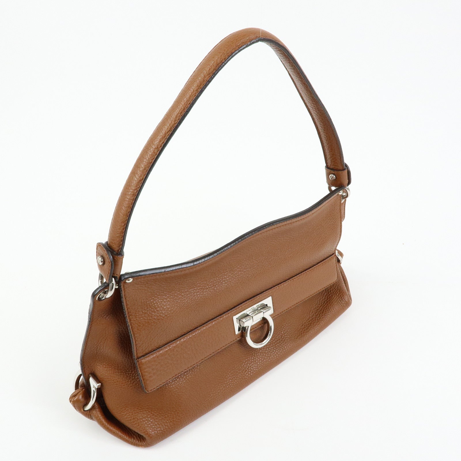 Ferragamo Gancini Leather Shoulder Bag Hand Bag Brown