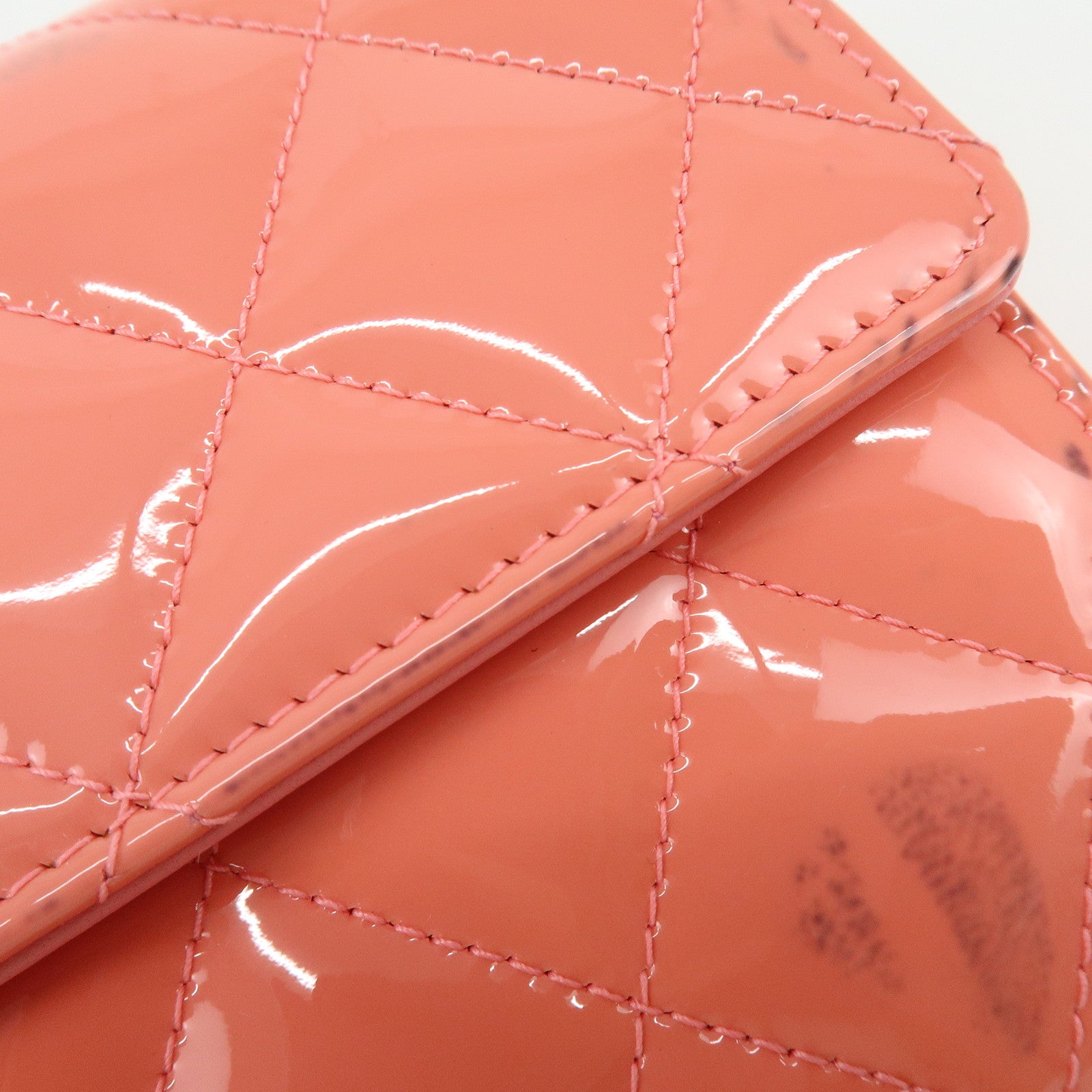 CHANEL COCO Mark Matelasse Patent Leather Long Wallet Salmon Pink