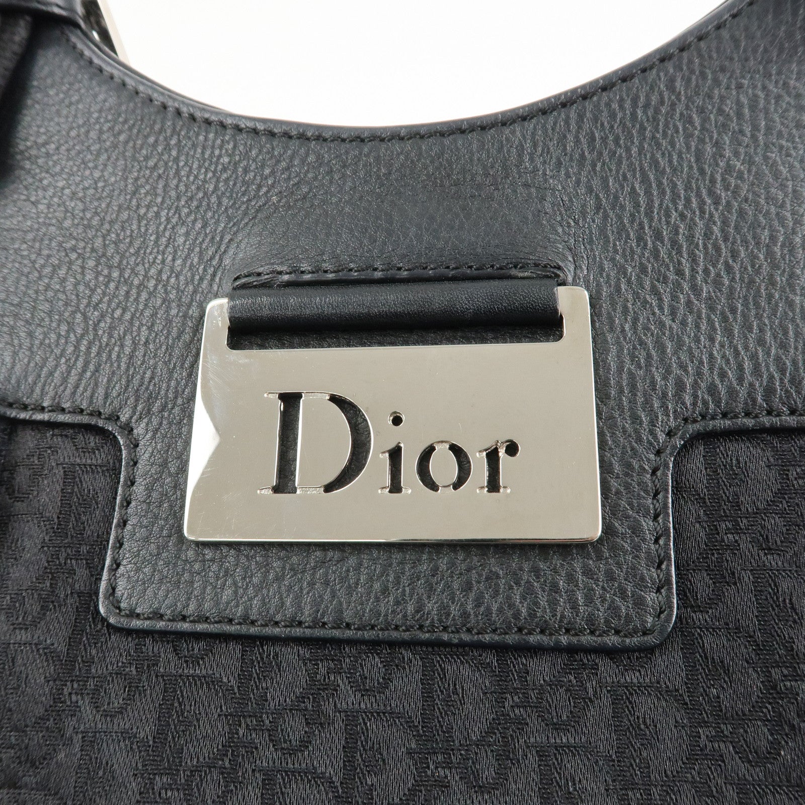 Christian Dior Street Chic Trotter Canvas Leather Tote Bag Black Used