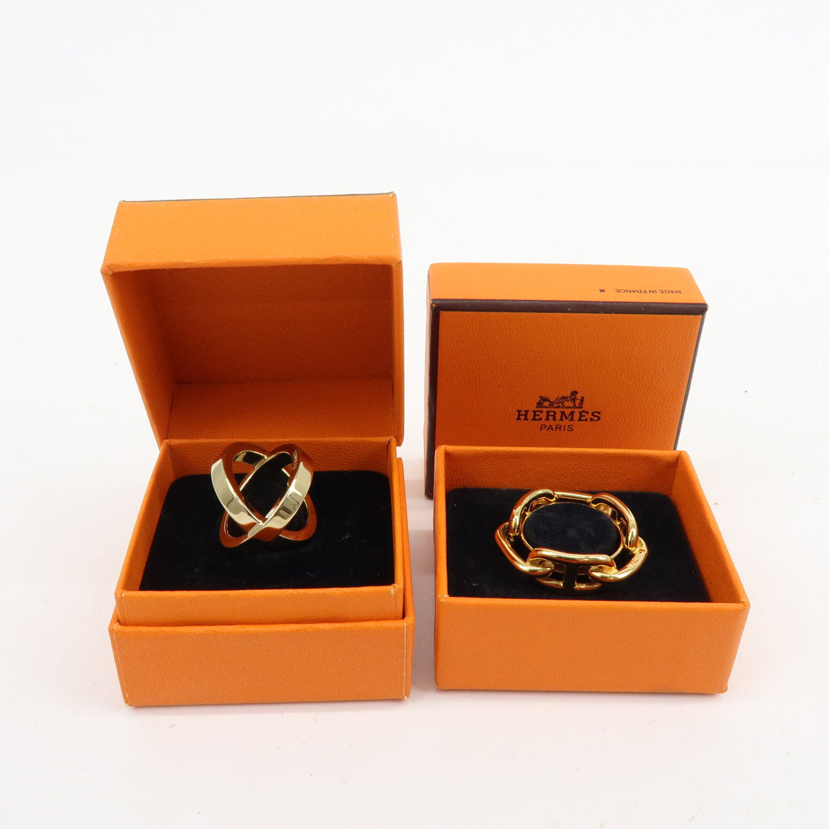 HERMES Lot of 2 Chaine d'Ancre Enchainee Cosmos Metal Scarf Ring Gold