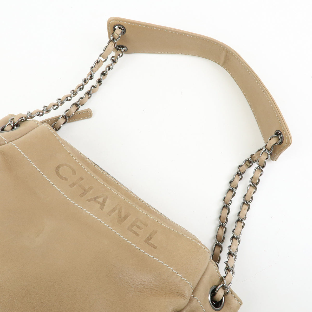 CHANEL LAX Accordion Lamb Skin Chain Shoulder Bag Hand Bag Beige
