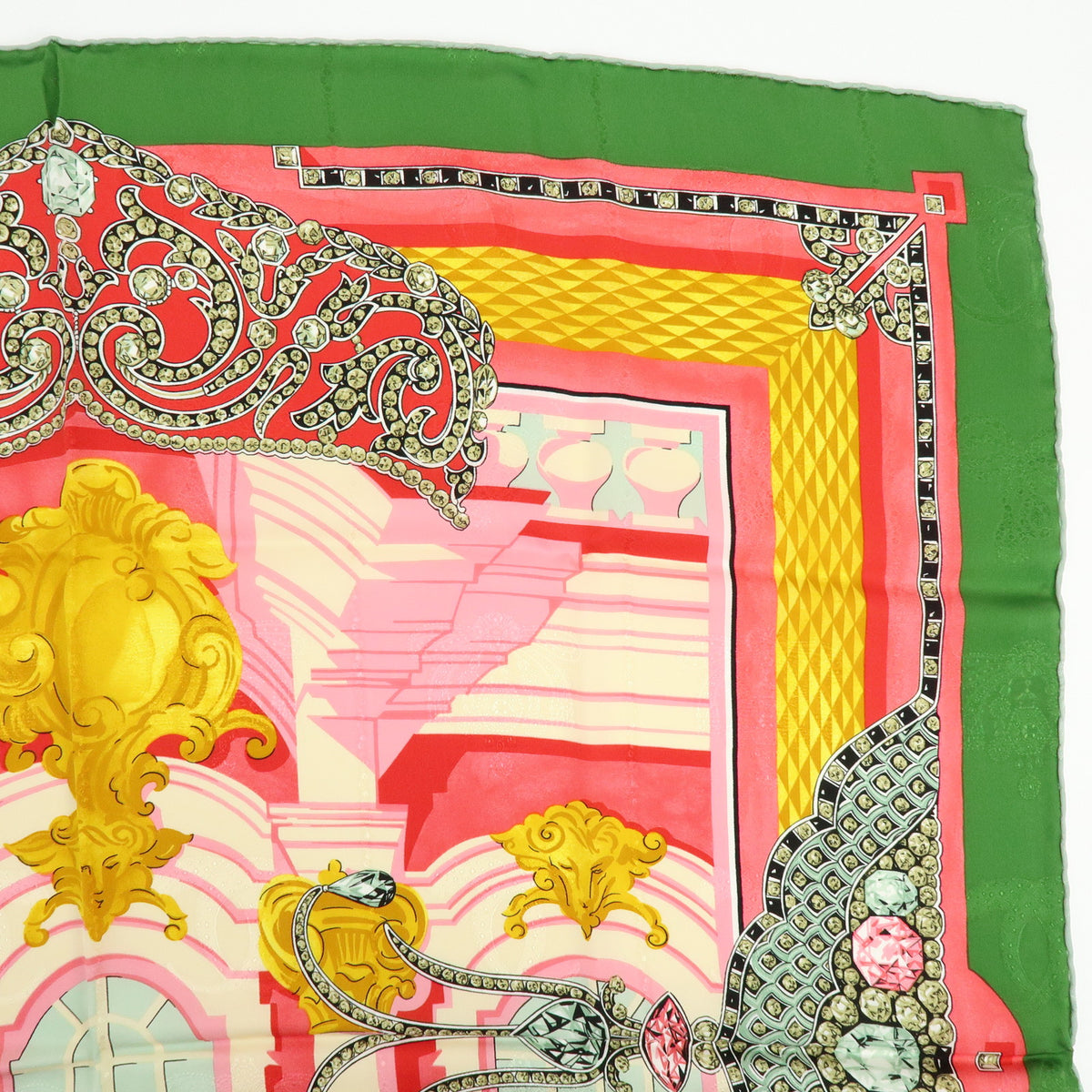Cartier Must de Cartier Silk 100% Scarf Pink Green Multicolor