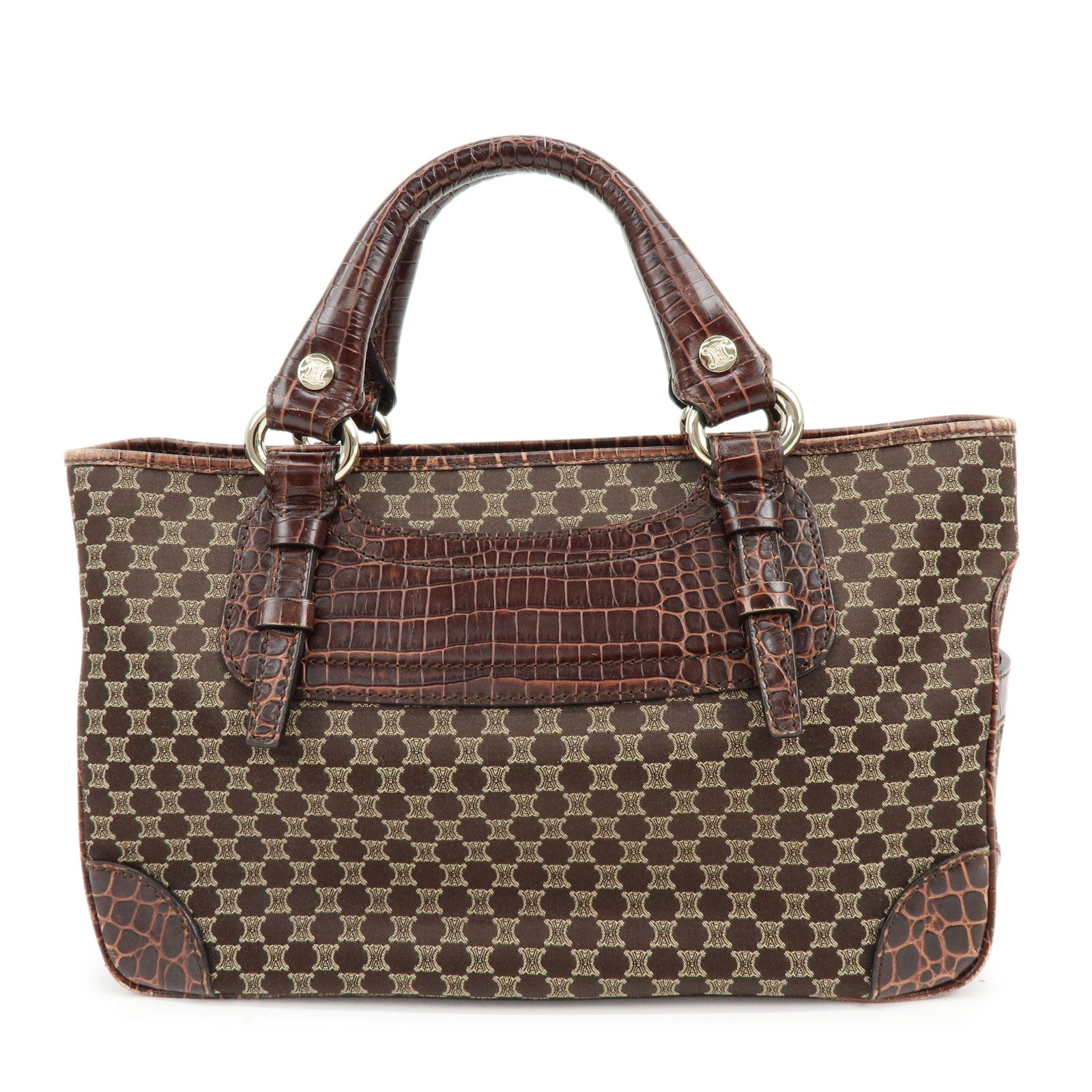 CELINE Macadam Boogie Bag Embossed Leather Canvas Hand Bag Brown