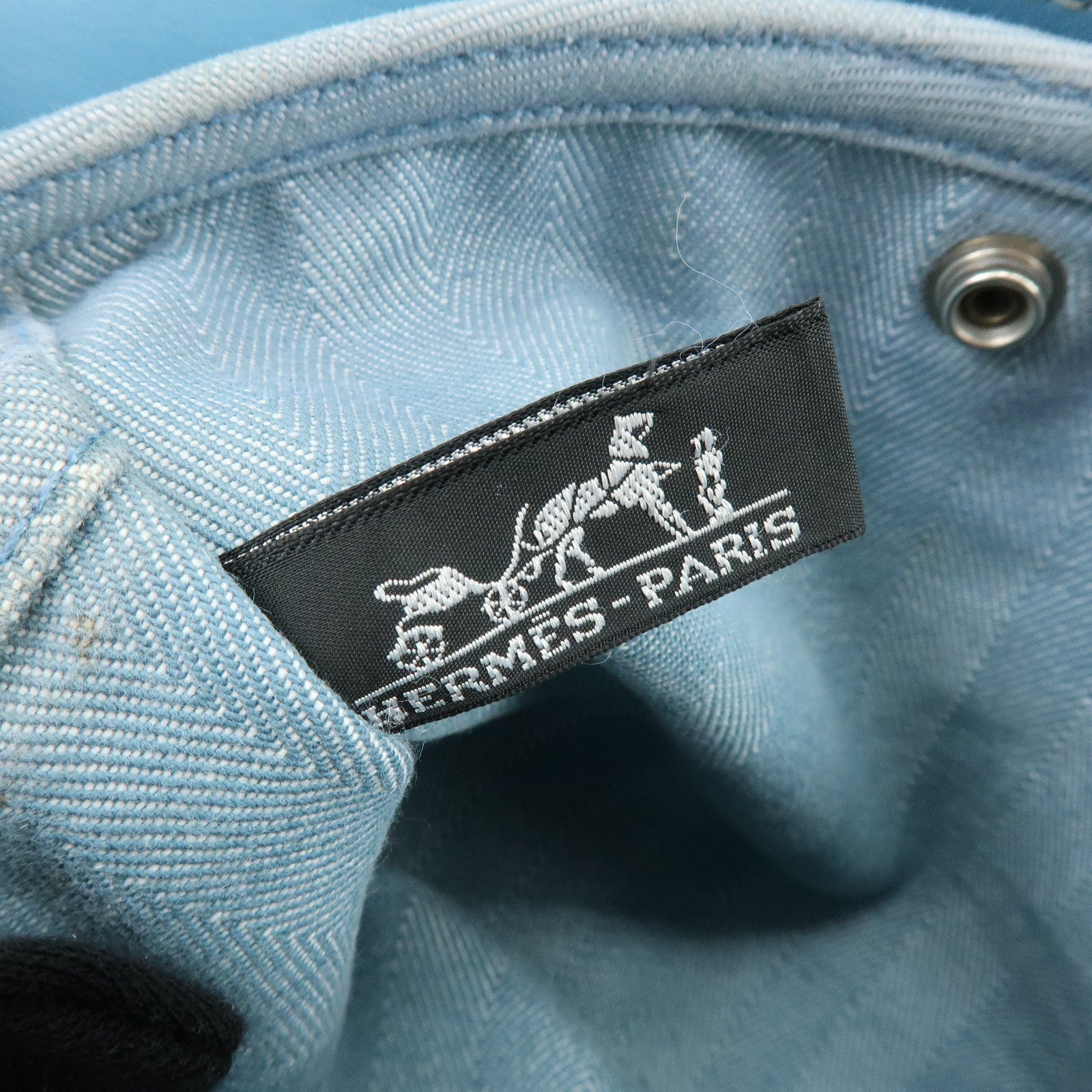 HERMES Valparaiso PM Canvas Leather Tote Hand Bag □K Stamped Blue Jean