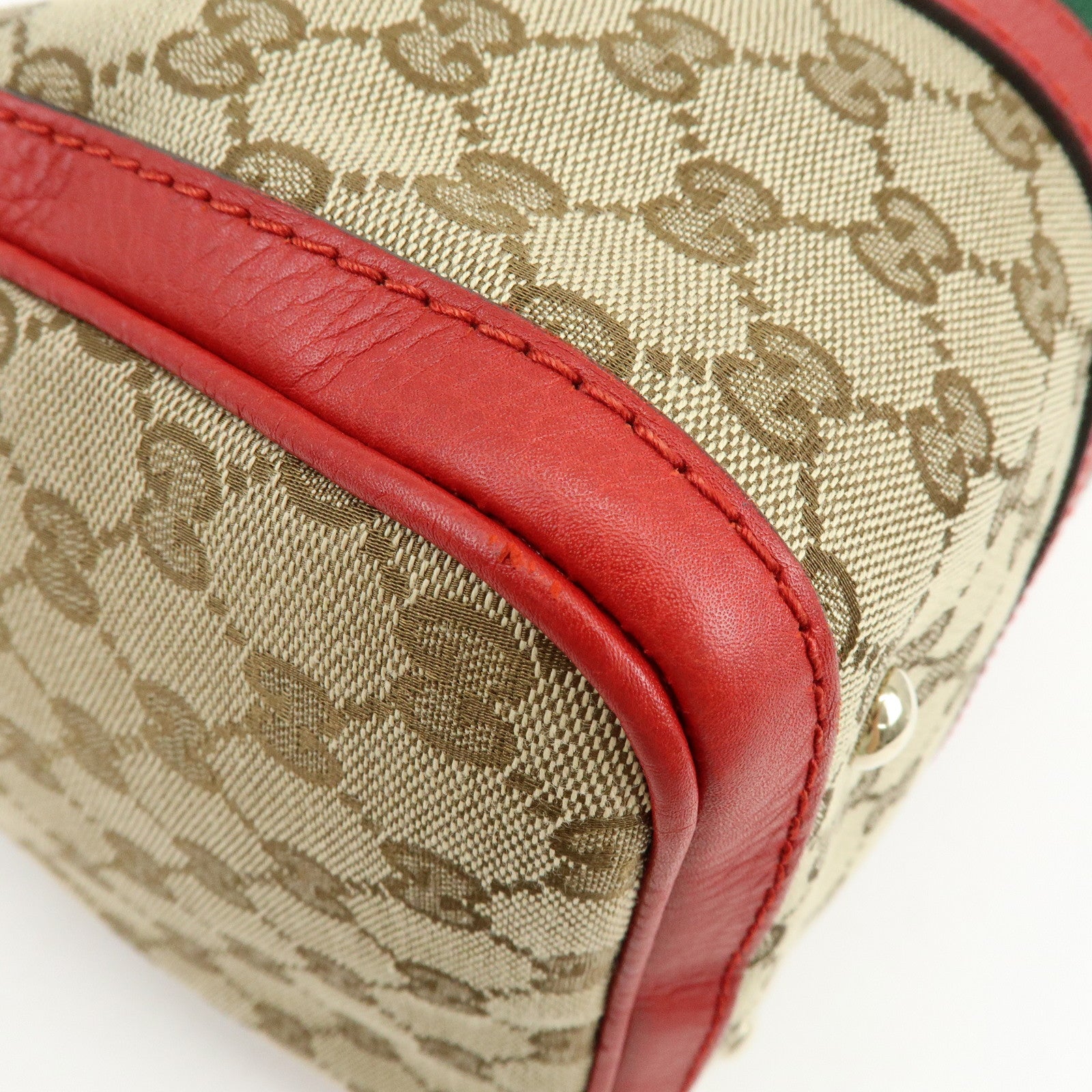 GUCCI Sherry GG Canvas Leather 2Way Bag Boston Bag Beige Red 247205