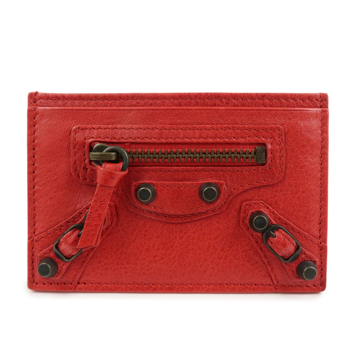 BALENCIAGA City Leather Card Case Red Black 253051