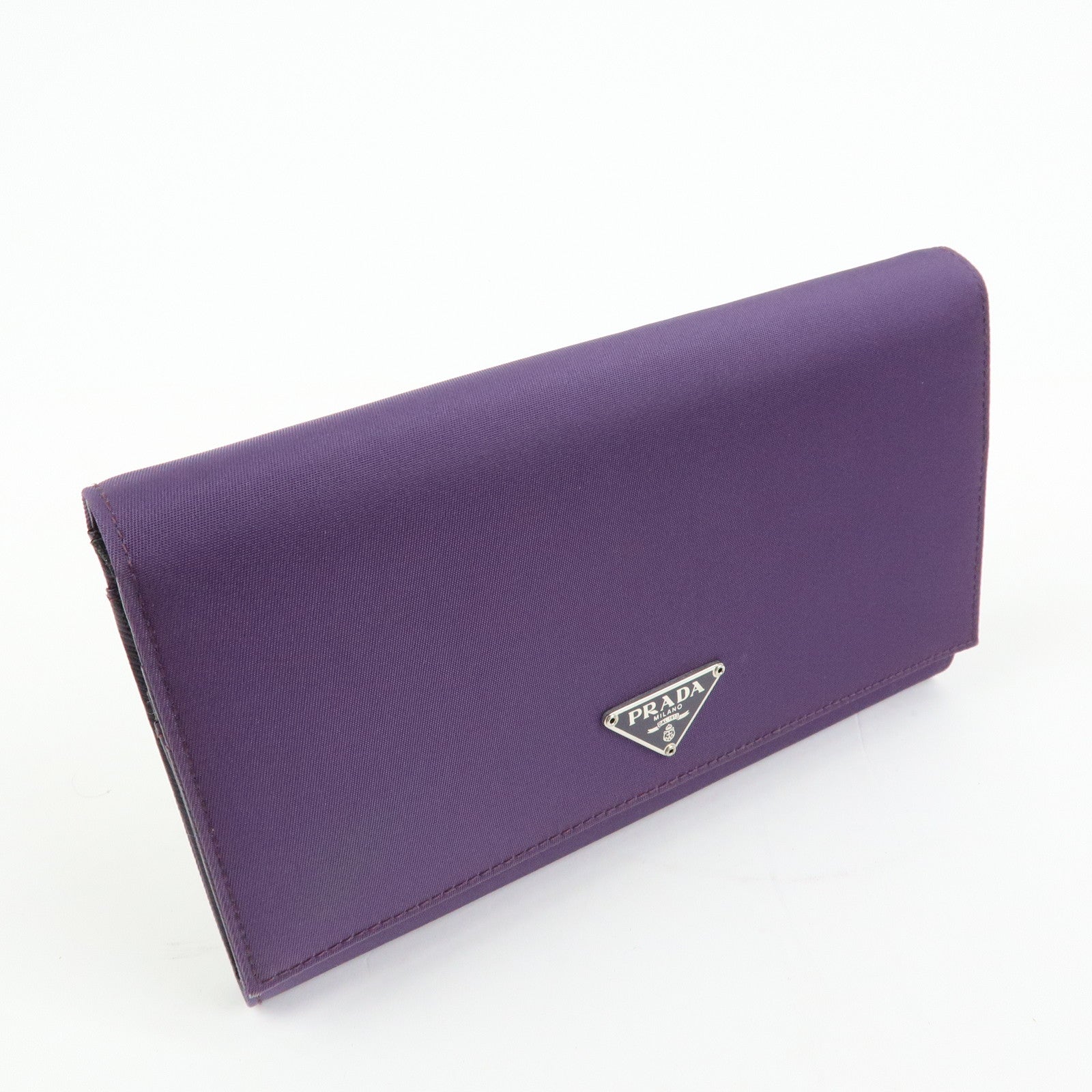 PRADA Triangle Logo Nylon Saffiano Leather Long Wallet Purple M608