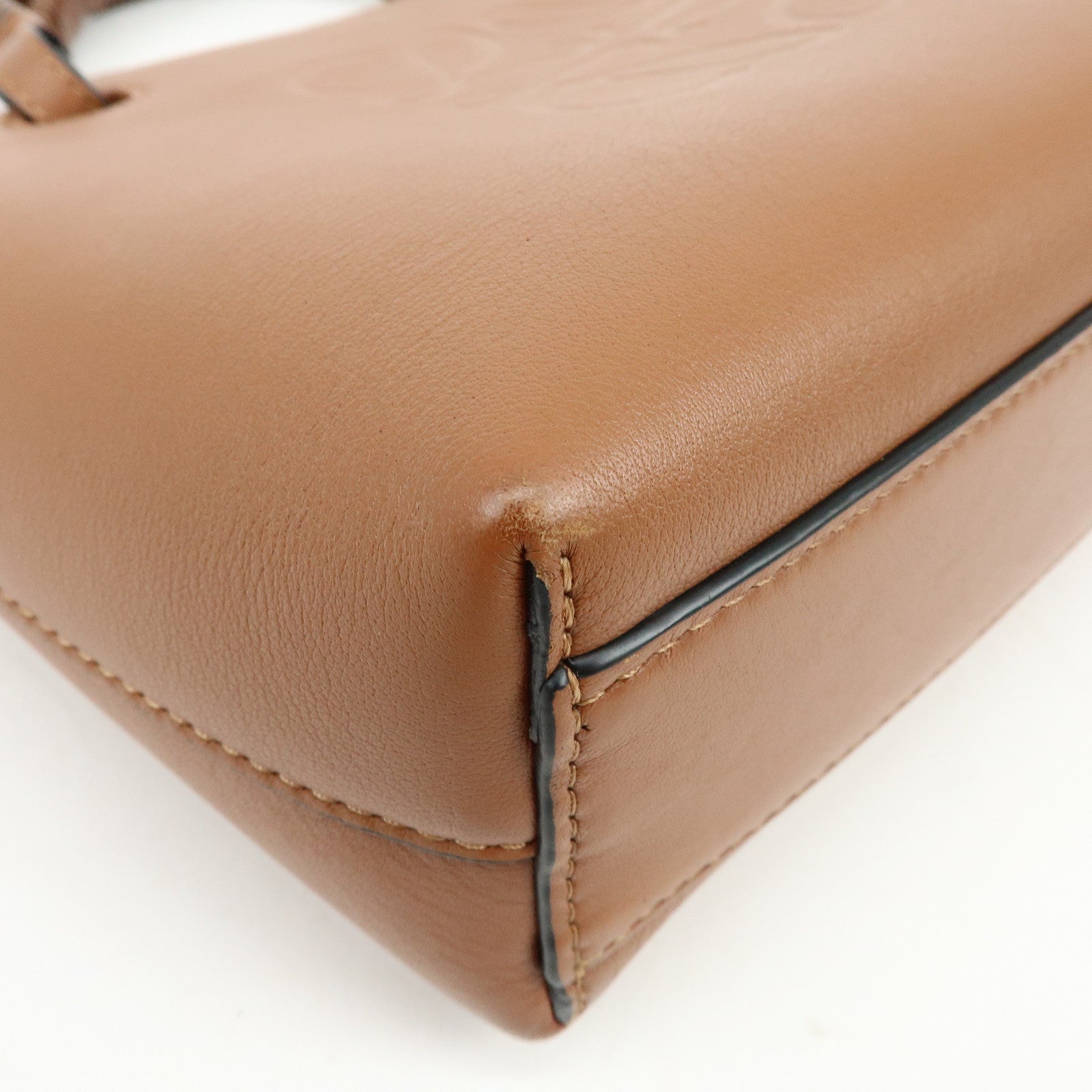 LOEWE Anagram Calf Leather 2Way Bag Hand Bag Shoulder Bag Brown