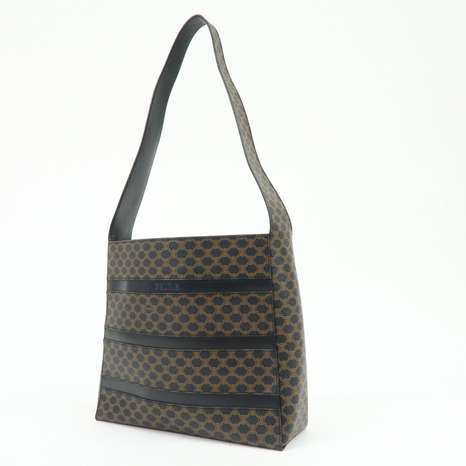 CELINE Macadam PVC Leather Shoulder Bag Hand Bag Black Brown
