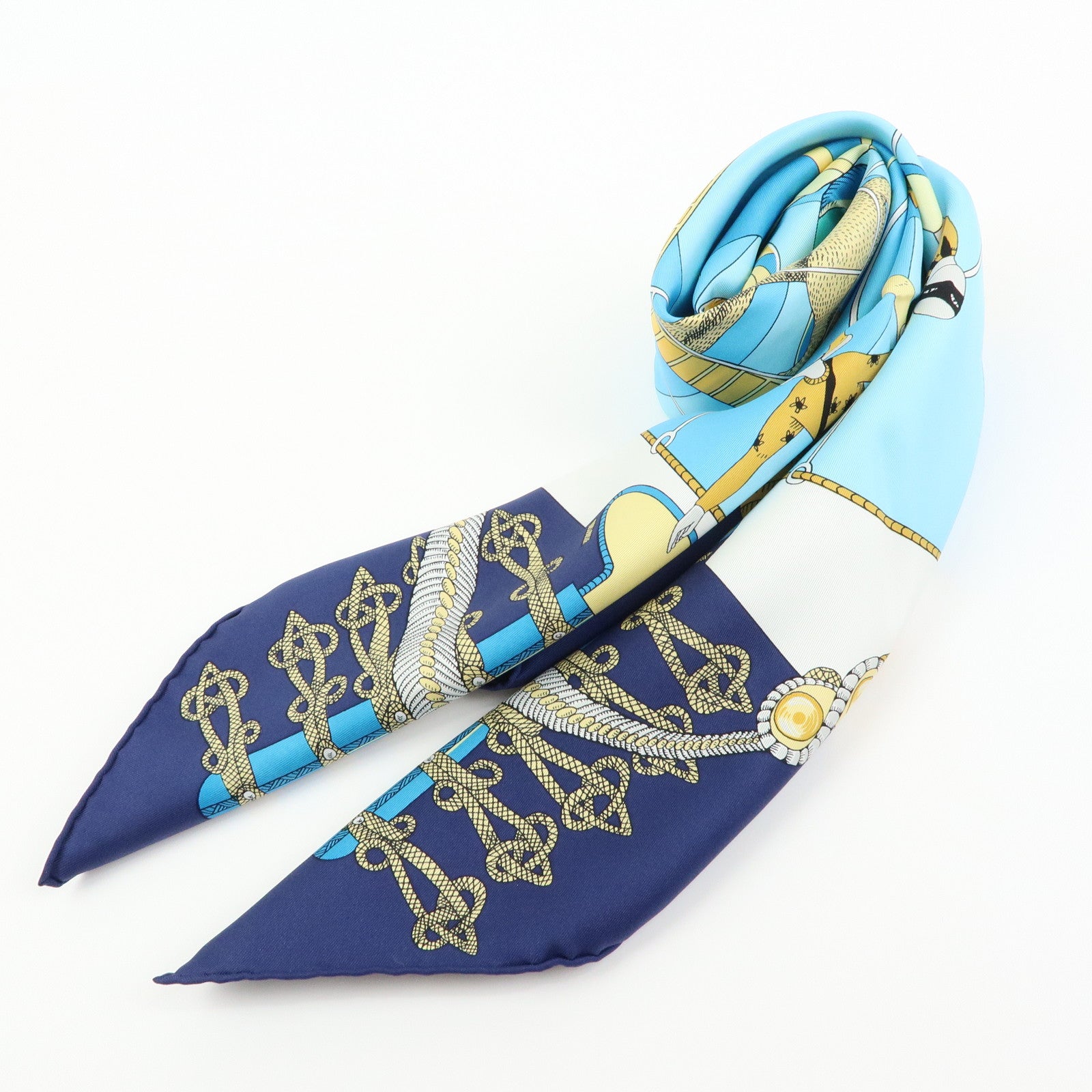 HERMES Carre 90 Silk 100% Scarf Circus Blue Yellow White