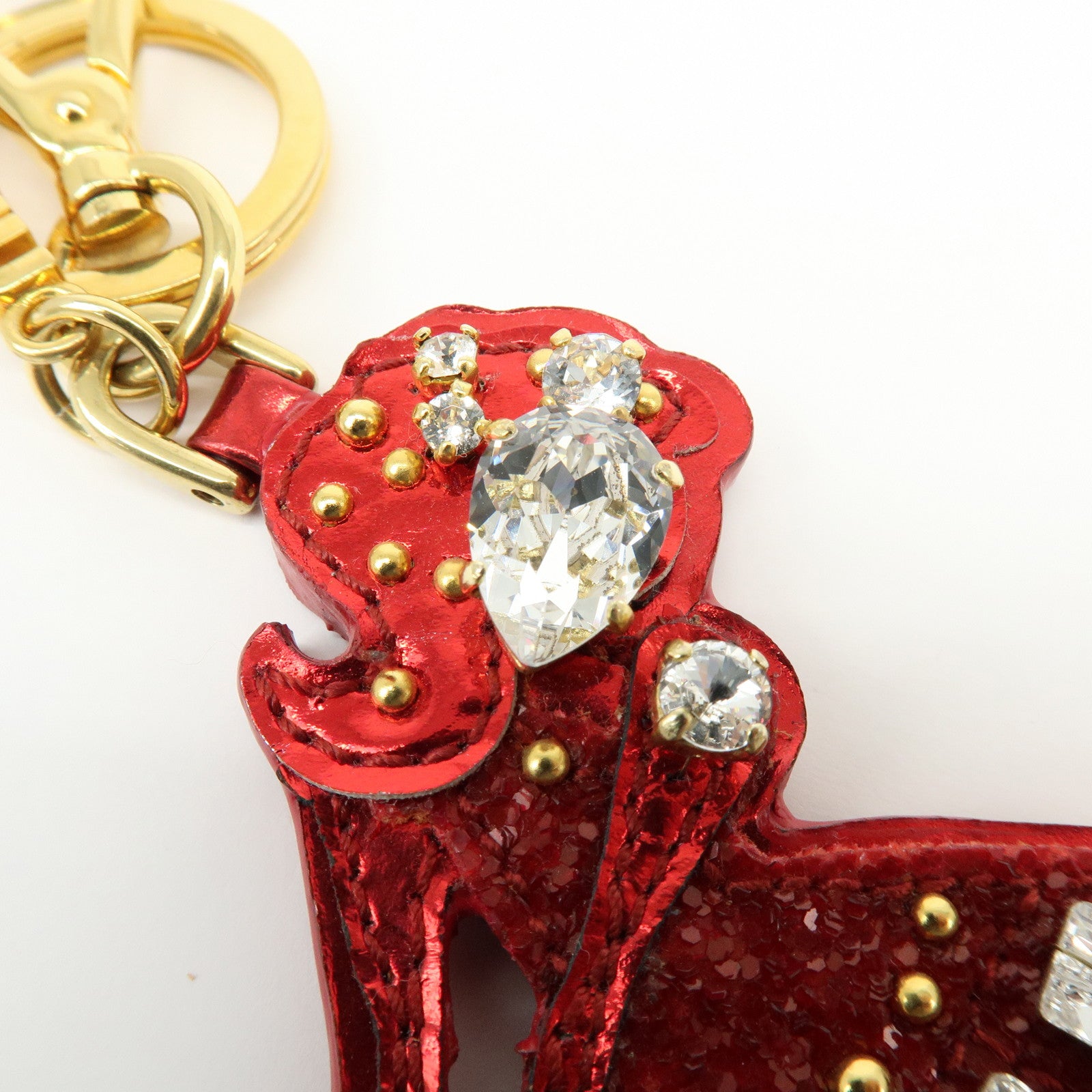 MIU MIU Patent Leather RhineStone Bag Charm Key Chain Ballerina Red