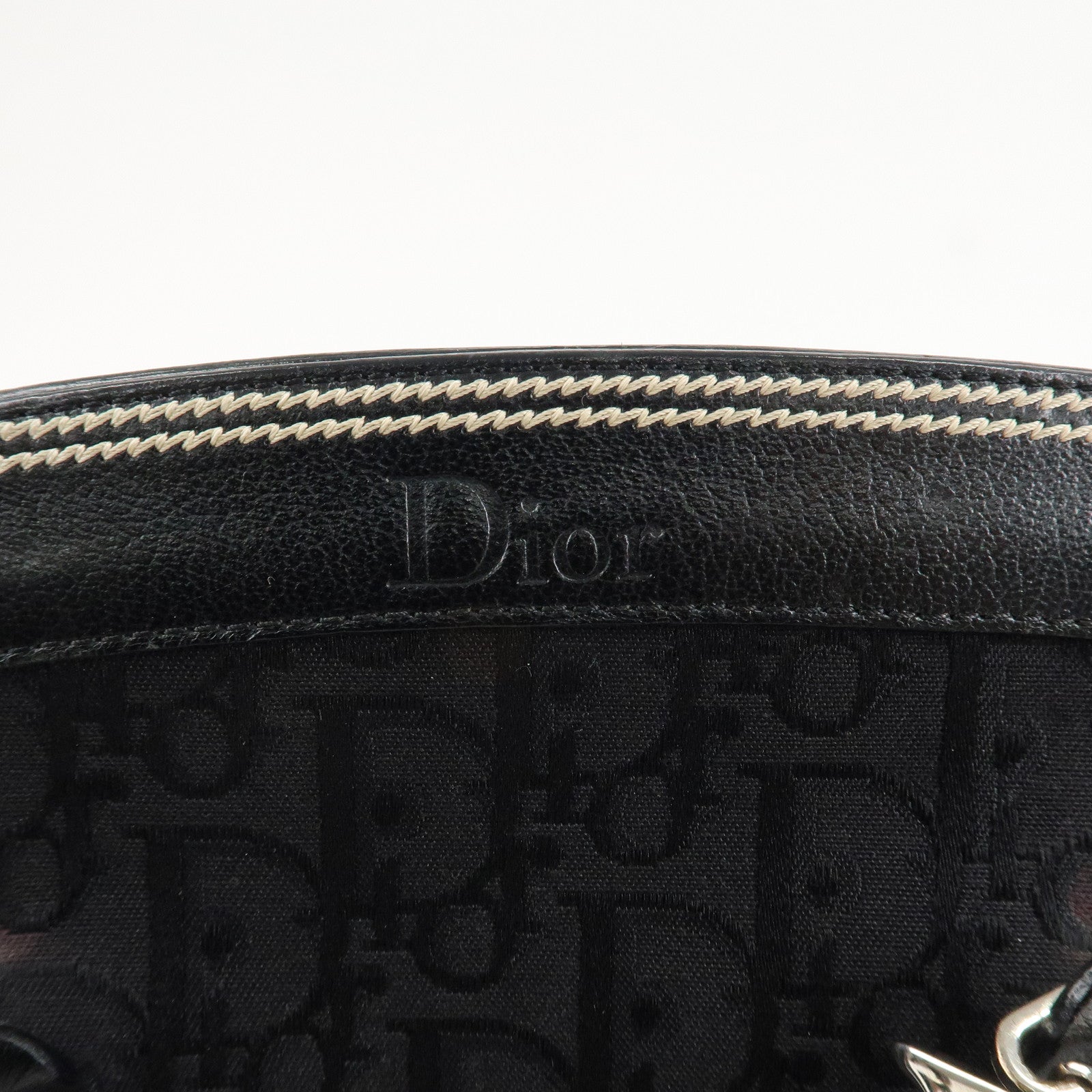 Christian Dior Trotter Canvas Leather Flower Embroidery Tote Bag Black Used