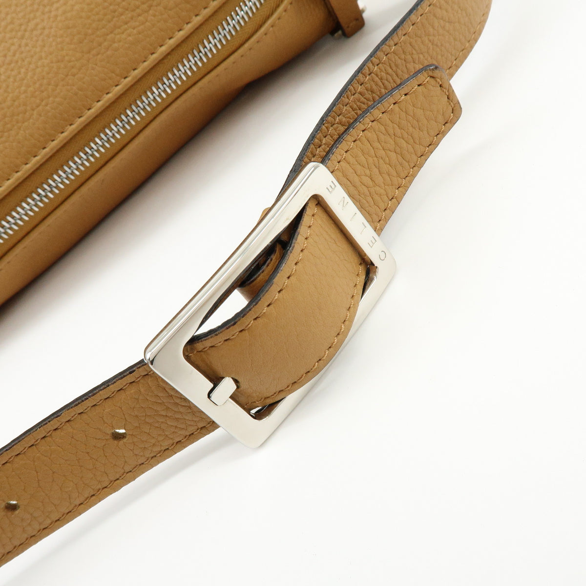 CELINE Logo Leather Shoulder Bag Hand Bag Camel