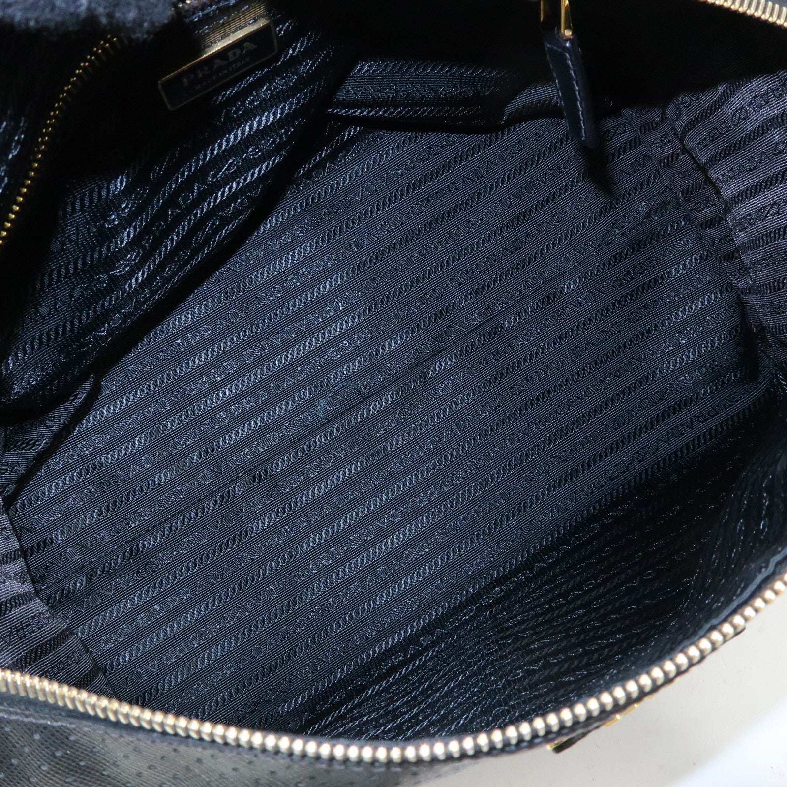 PRADA Triangle Logo Perforated Saffiano Leather 2Way Boston Bag Black