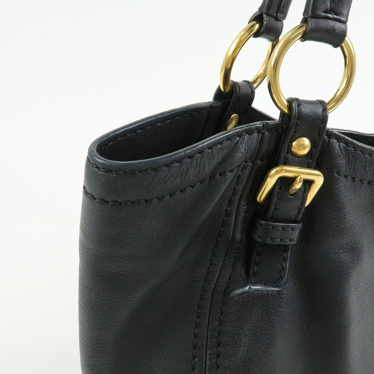 PRADA Soft Calf Leather Tote Bag Shoulder Bag Black BR4691
