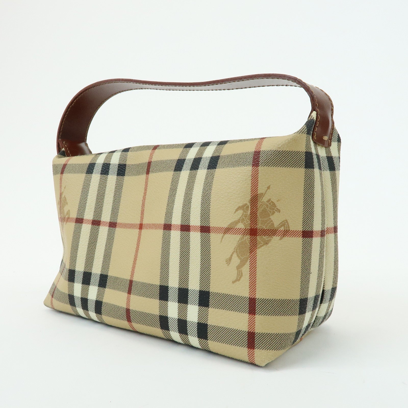 BURBERRY Nova Plaid PVC Leather Hand Bag Pouch Beige