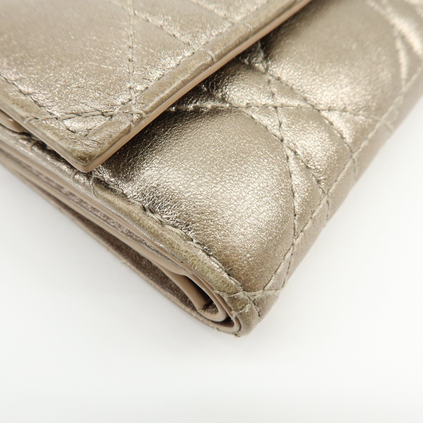 Christian Dior Lady Dior Cannage Leather Lotus Compact Wallet Beige