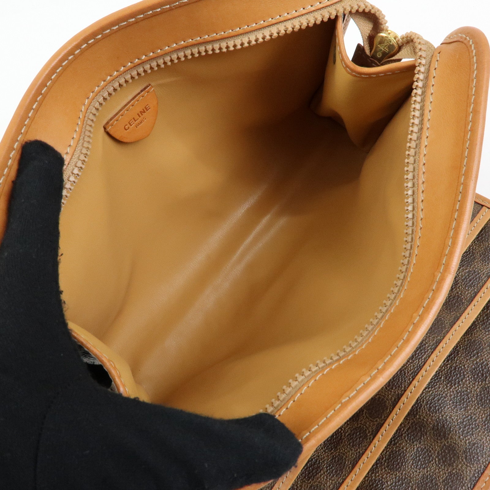 CELINE Macadam Leather Clutch Bag Accessory Pouch Brown