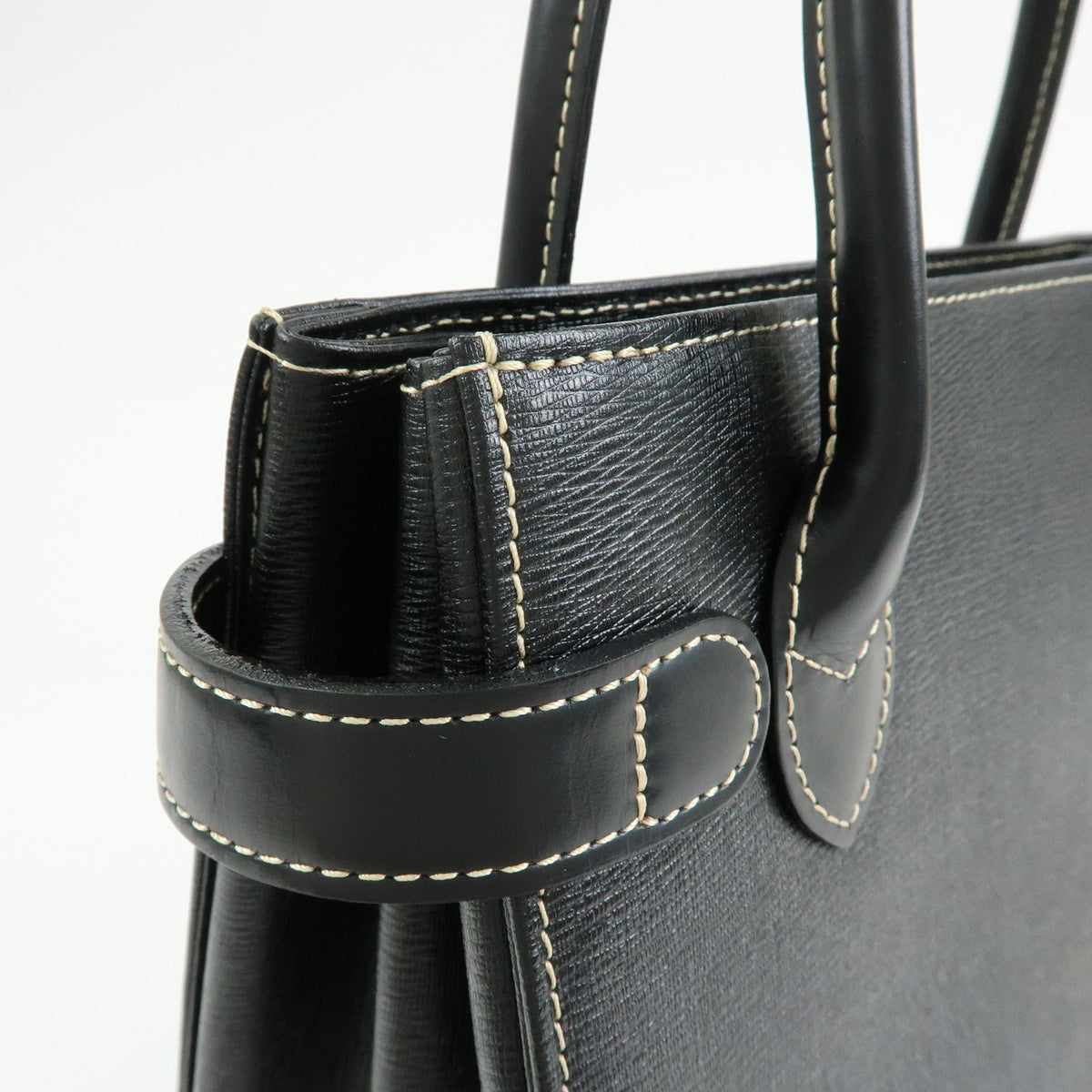 BURBERRY Nova Plaid Leather Hand Bag Tote Bag Side Belt Black