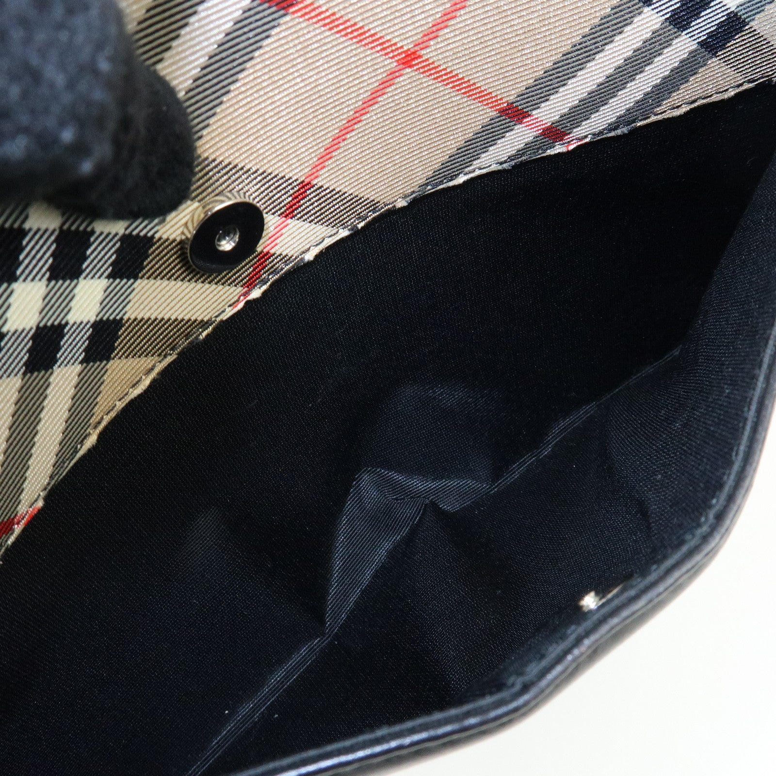 BURBERRY Logo Leather Tote Bag Hand Bag Nova Plaid Black