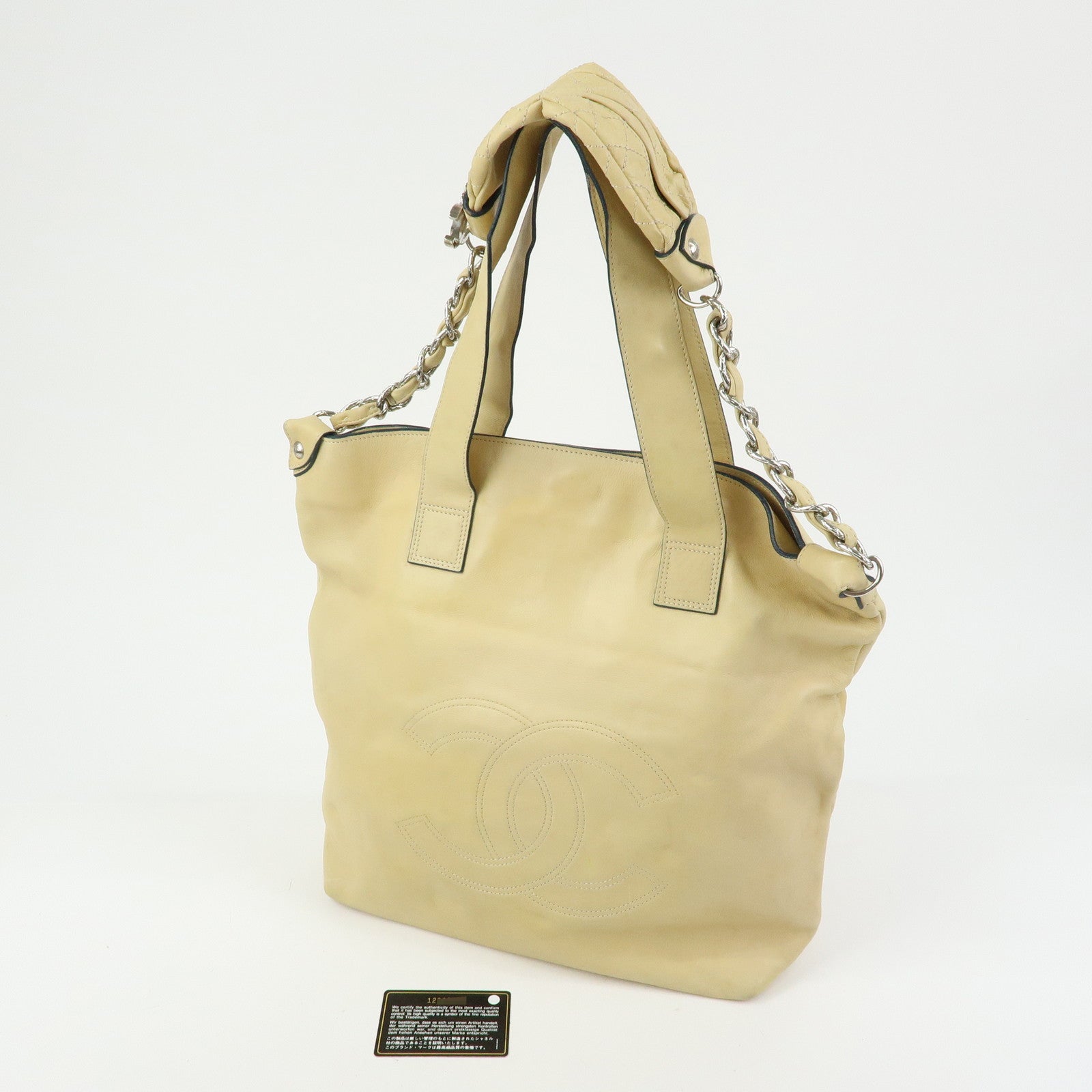 CHANEL COCO Mark Calf Leather 2Way Bag Hand Bag Shoulder Bag Beige