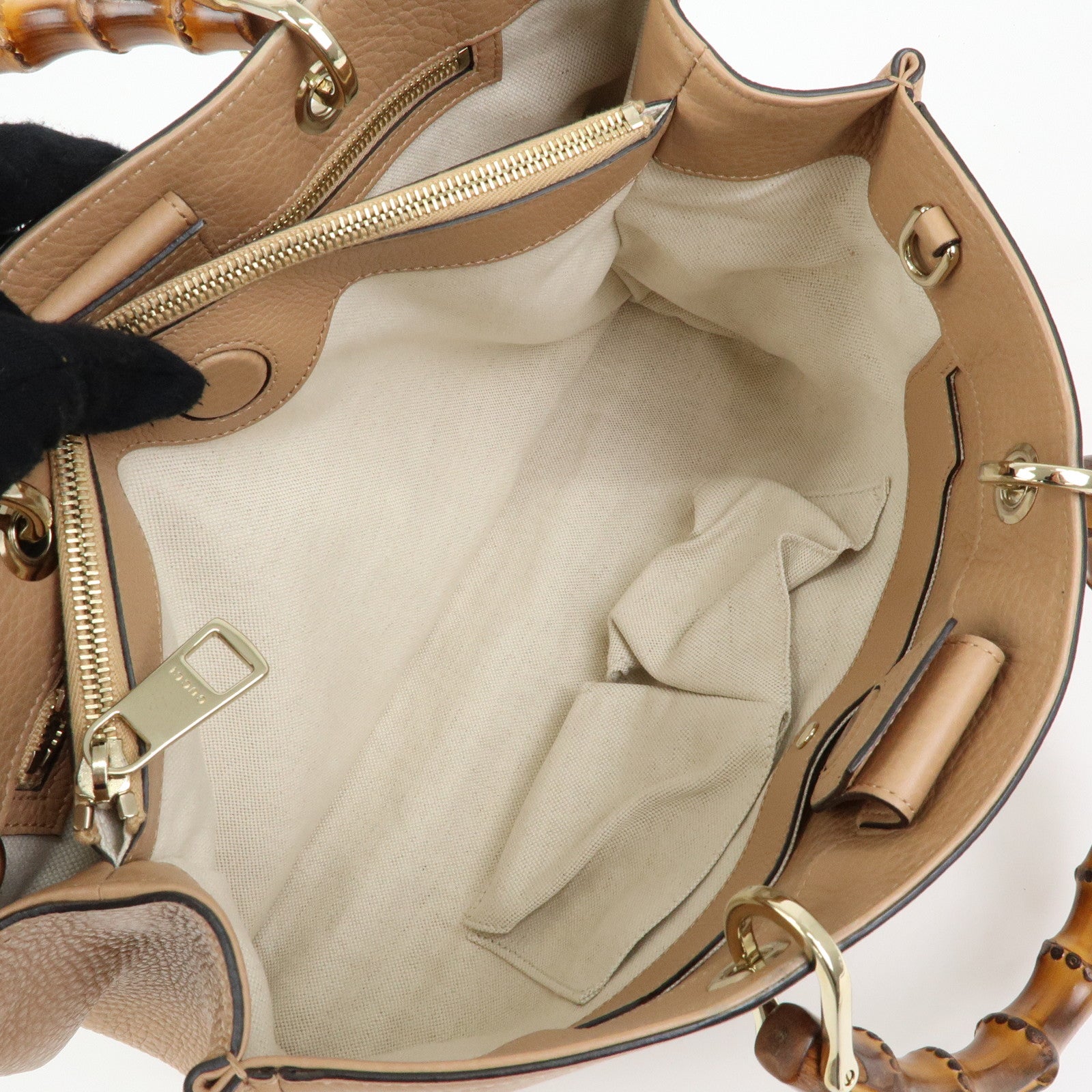 GUCCI Bamboo Shopper Medium Leather 2WAY Tote Bag Pink Beige 323660
