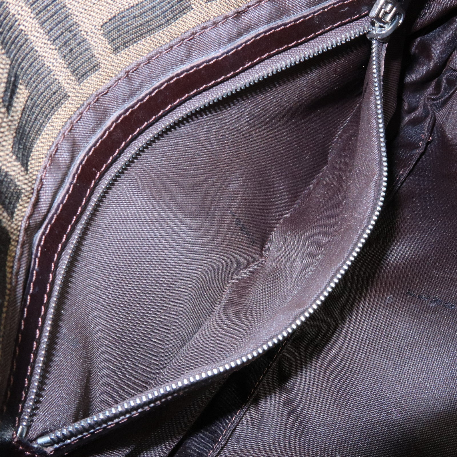 FENDI Mamma Baguette Zucca Canvas Leather Shoulder Bag Brown 26424