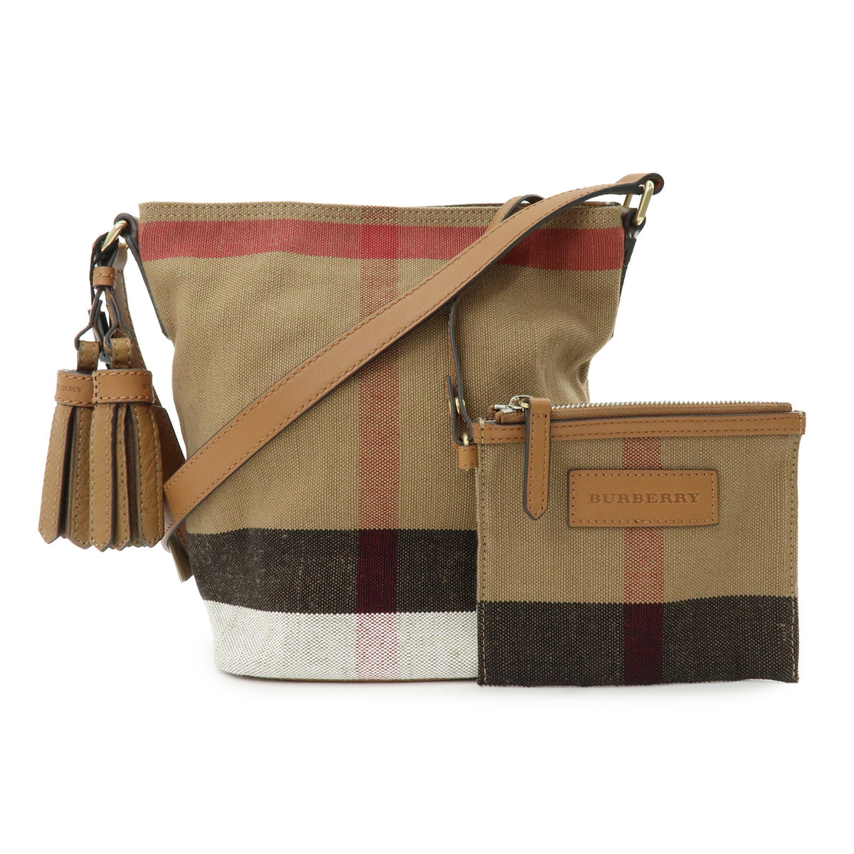 BURBERRY Nova Plaid Ashby Medium Canvas Leather Hobo Shoulder Bag