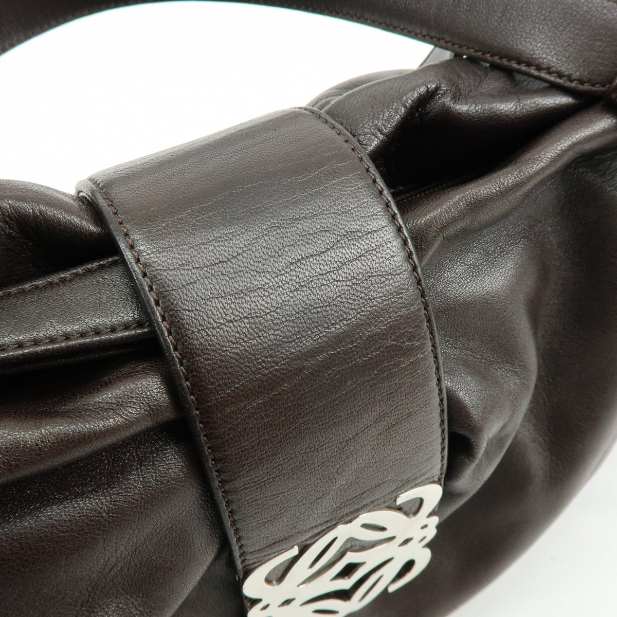 LOEWE Anagram Nappa Leather Shoulder Bag Hand Bag Dark Brown