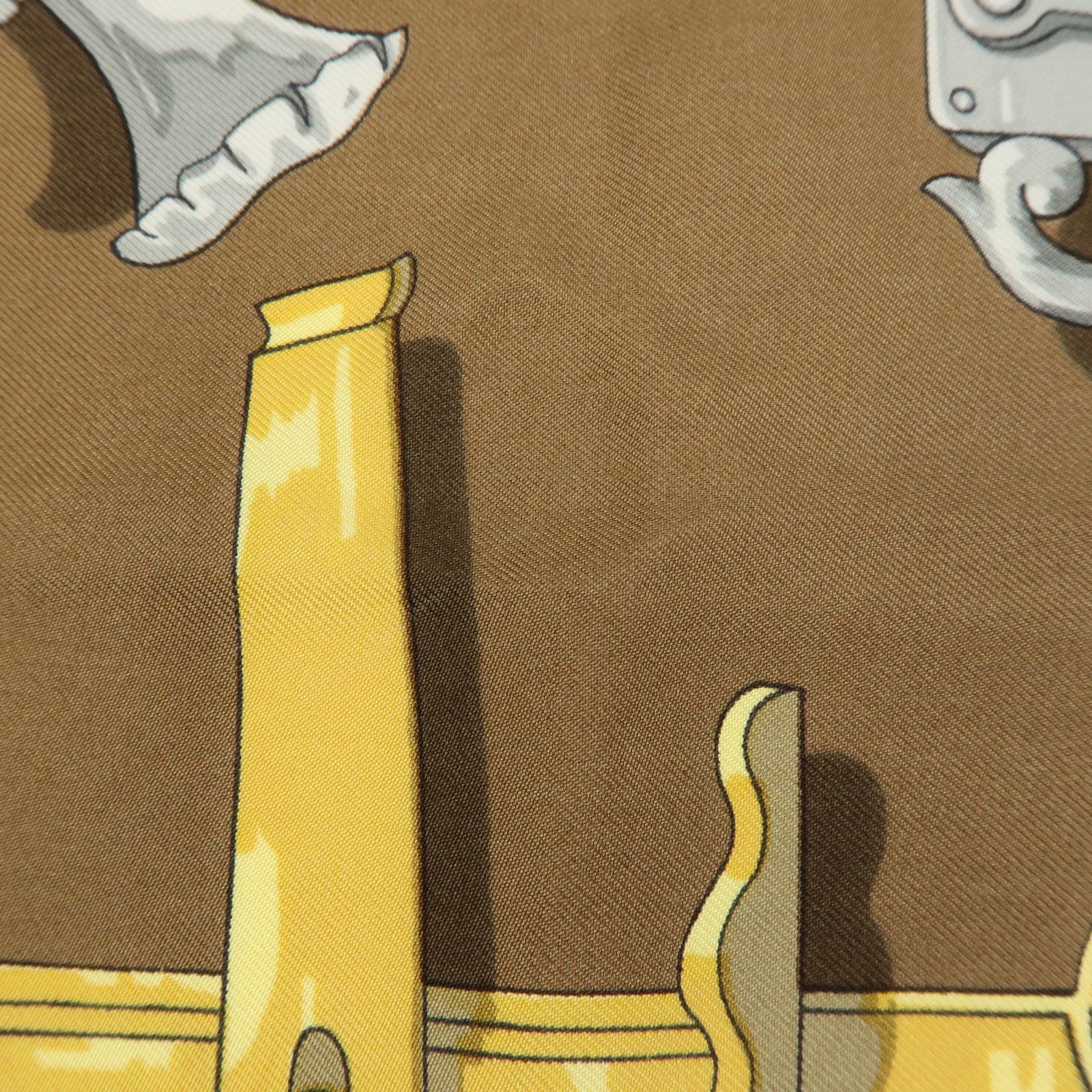 HERMES Carre 90 Silk 100% Scarf Ferronnerie Brown Gold