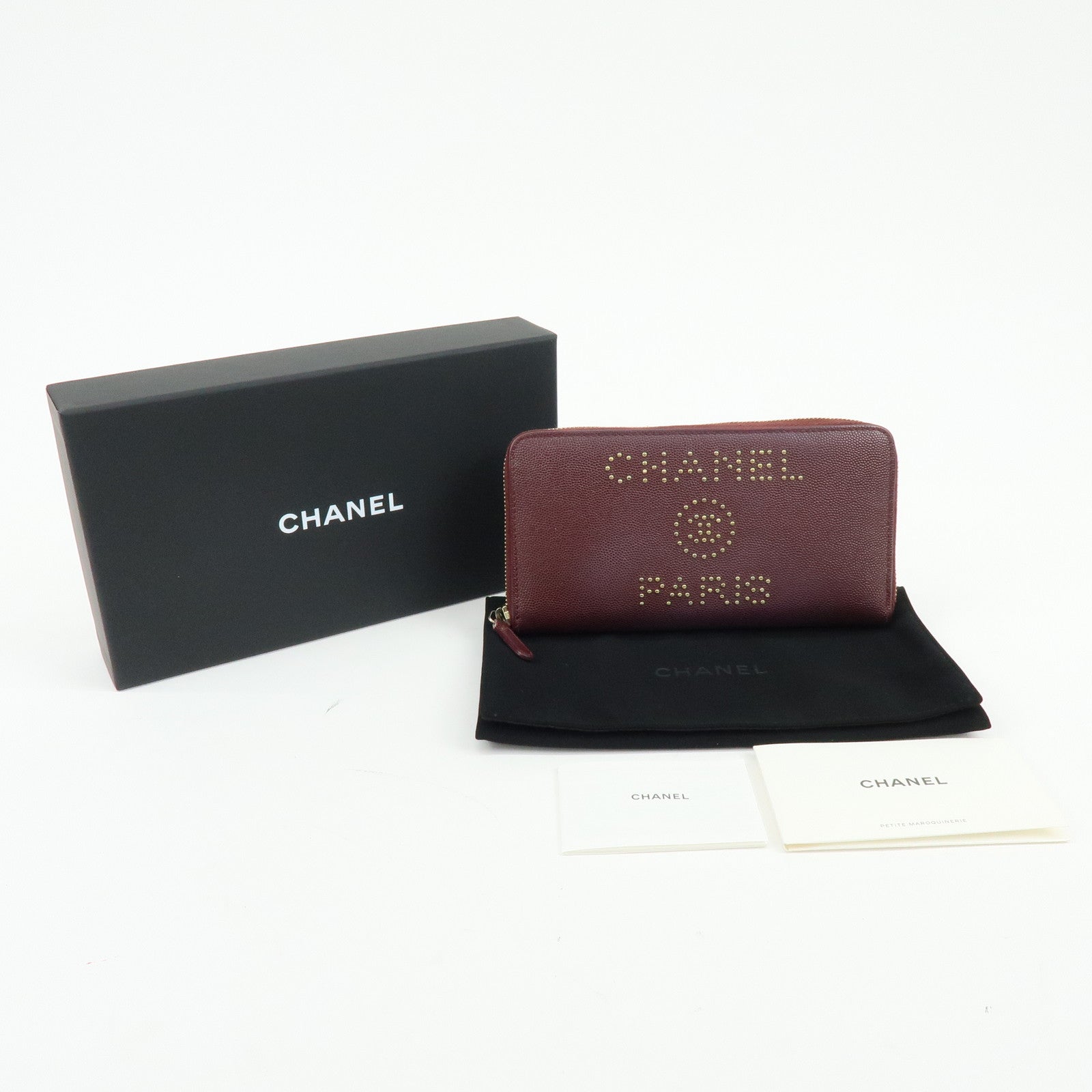CHANEL Deauville COCO Mark Caviarskin Round Zippy Long Wallet A82281