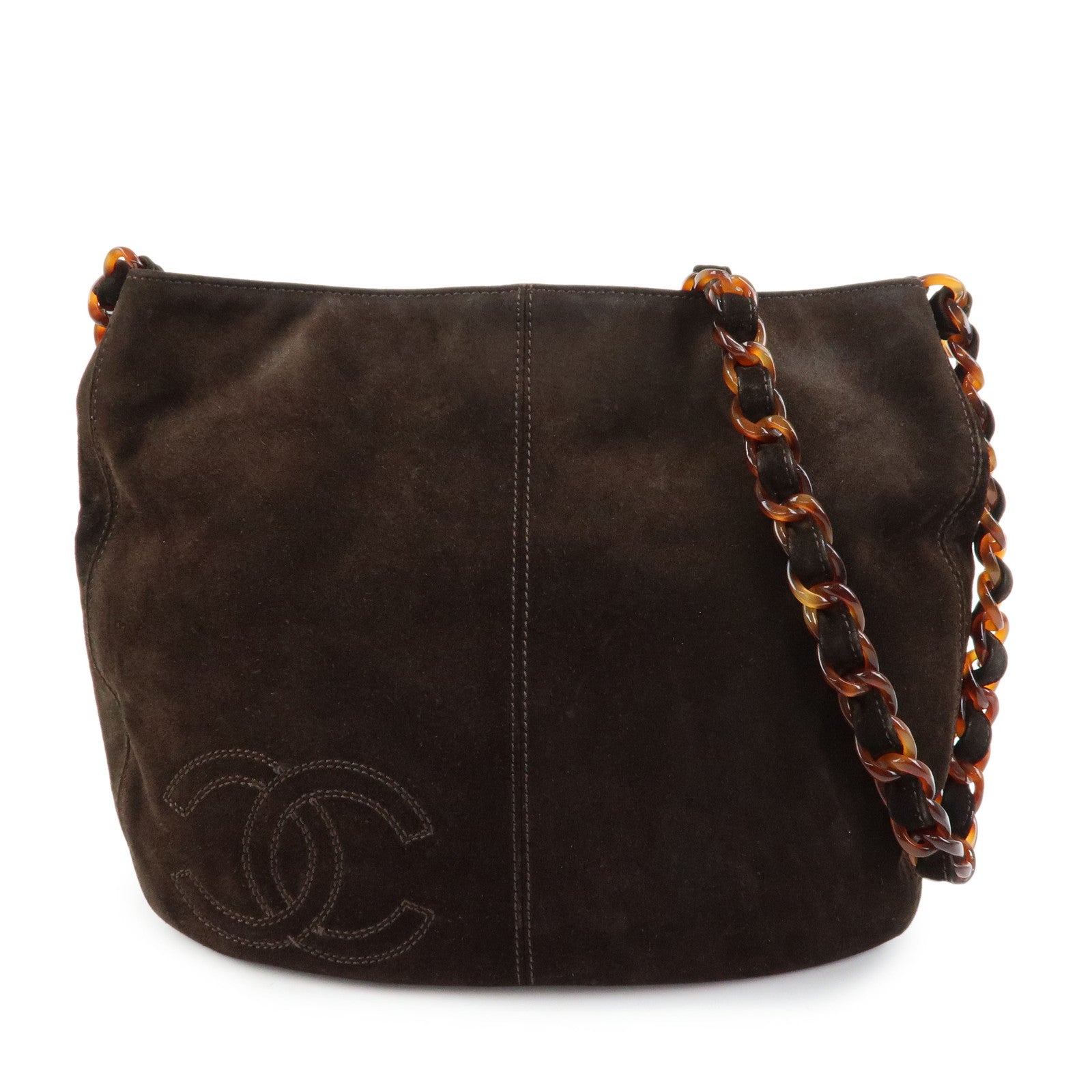 CHANEL COCO Mark Suede Plastic Chain Shoulder Bag Crossbody Bag Brown
