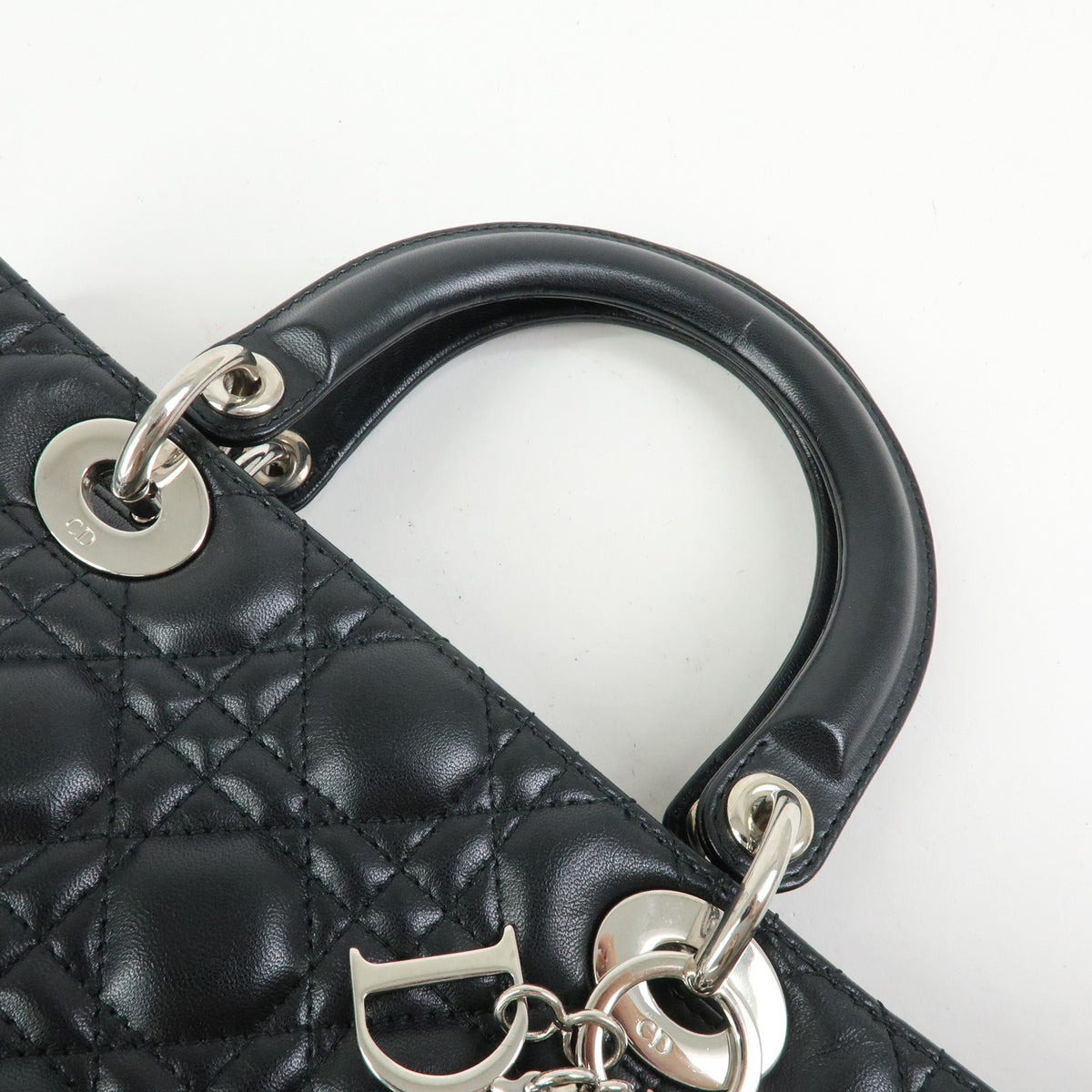Christian Dior Lady Dior Cannage Lamb Skin Hand Bag Black