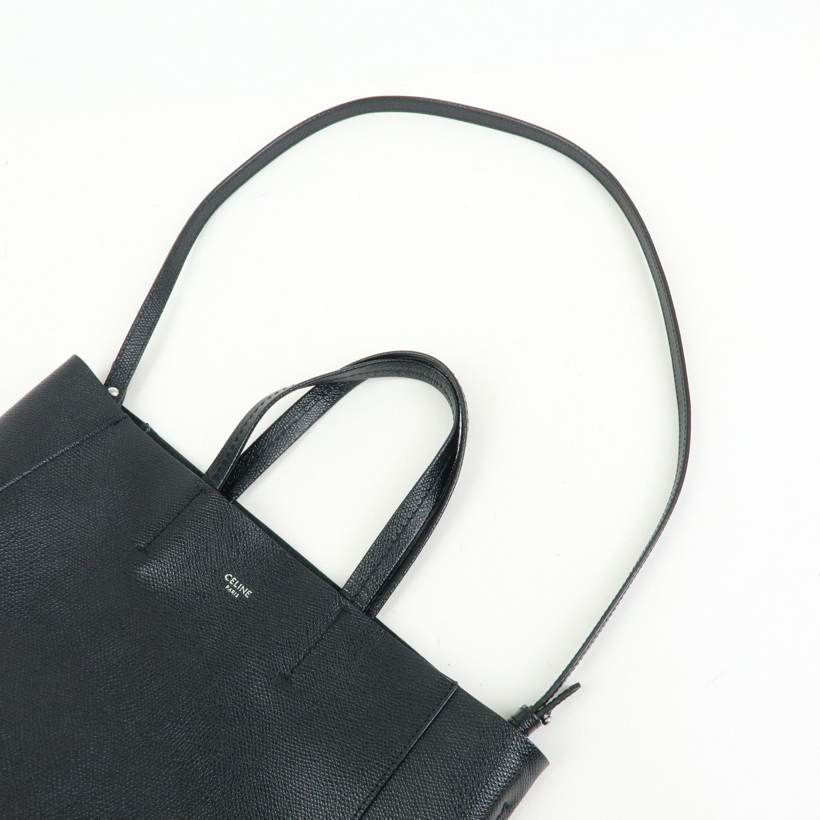 CELINE Party Cal Cabas Leather 2WAY Bag Tote Bag Hand Bag Black