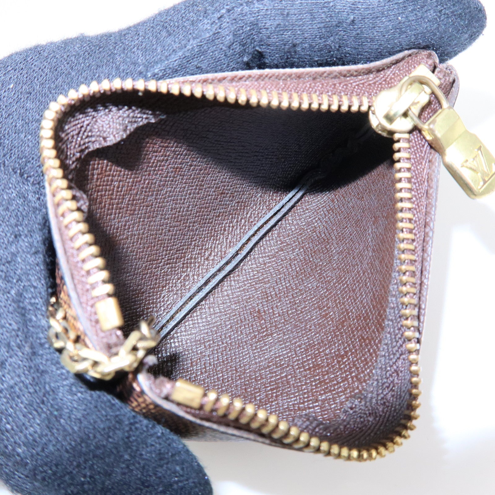 Louis Vuitton Damier Canvas Pochette Cles Coin Case Brown Ebene N62658