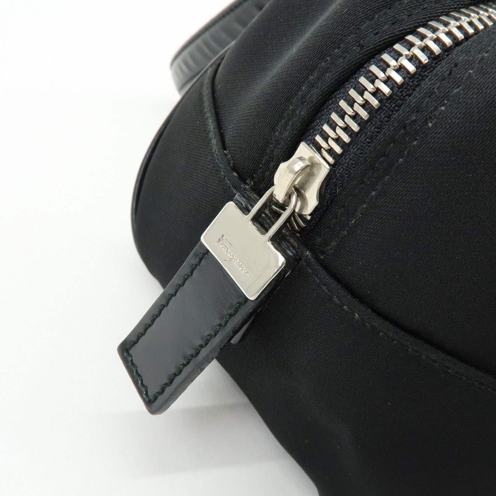 Ferragamo Nylon Leather Hand Bag Mini Boston Bag Black
