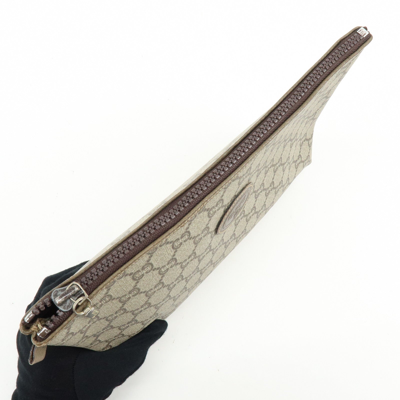 GUCCI Old GUCCI GG Plus Leather Clutch Bag Pouch Beige Brown