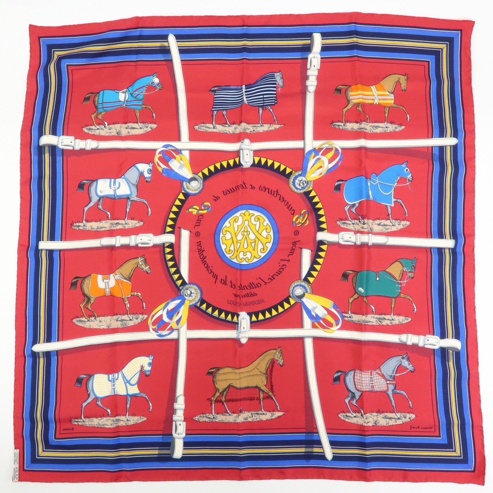 HERMES Carre 90 Silk 100% Scarf Couvertures et Tenues de Jour Red Blue