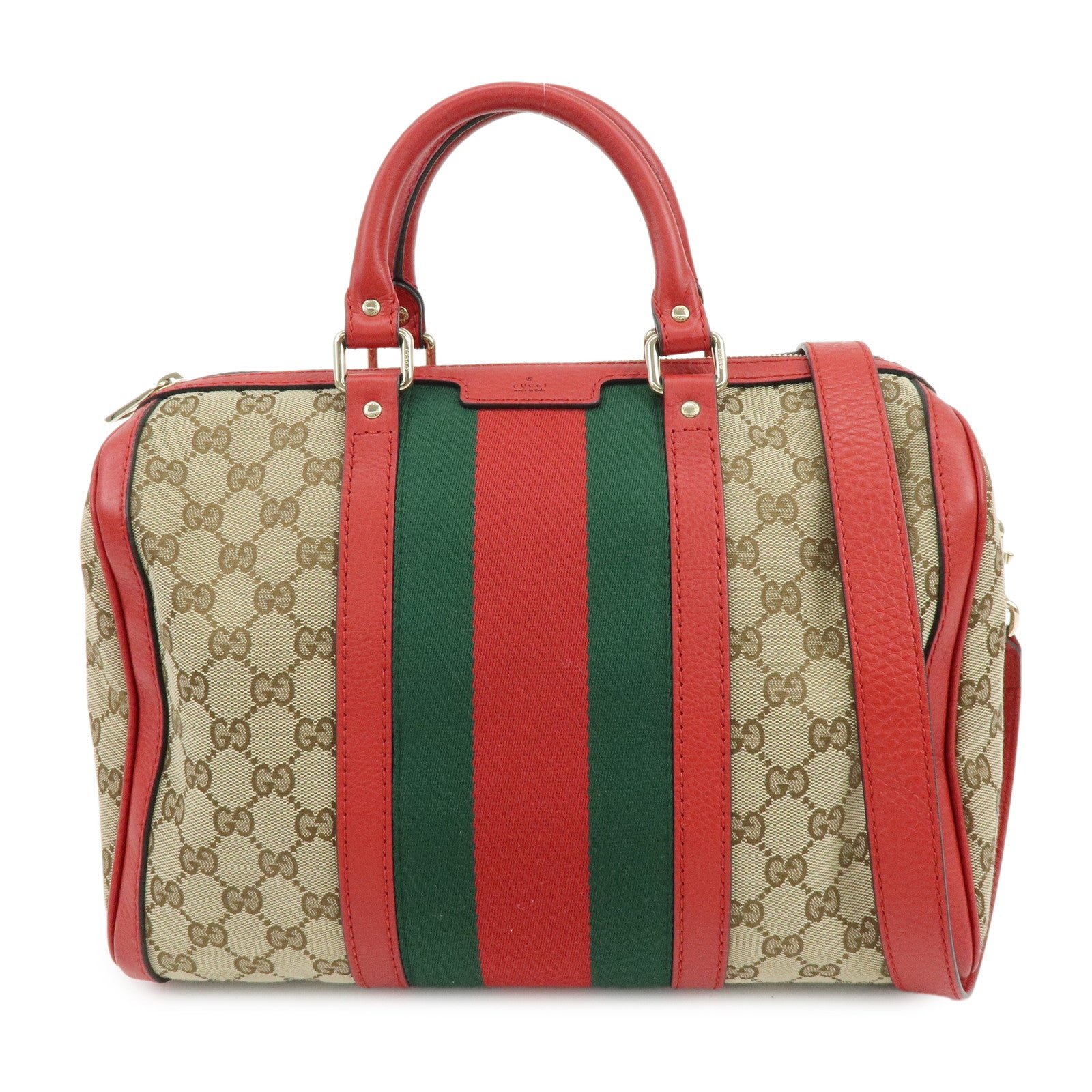 GUCCI Sherry GG Canvas Leather 2Way Bag Boston Bag Beige Red 247205